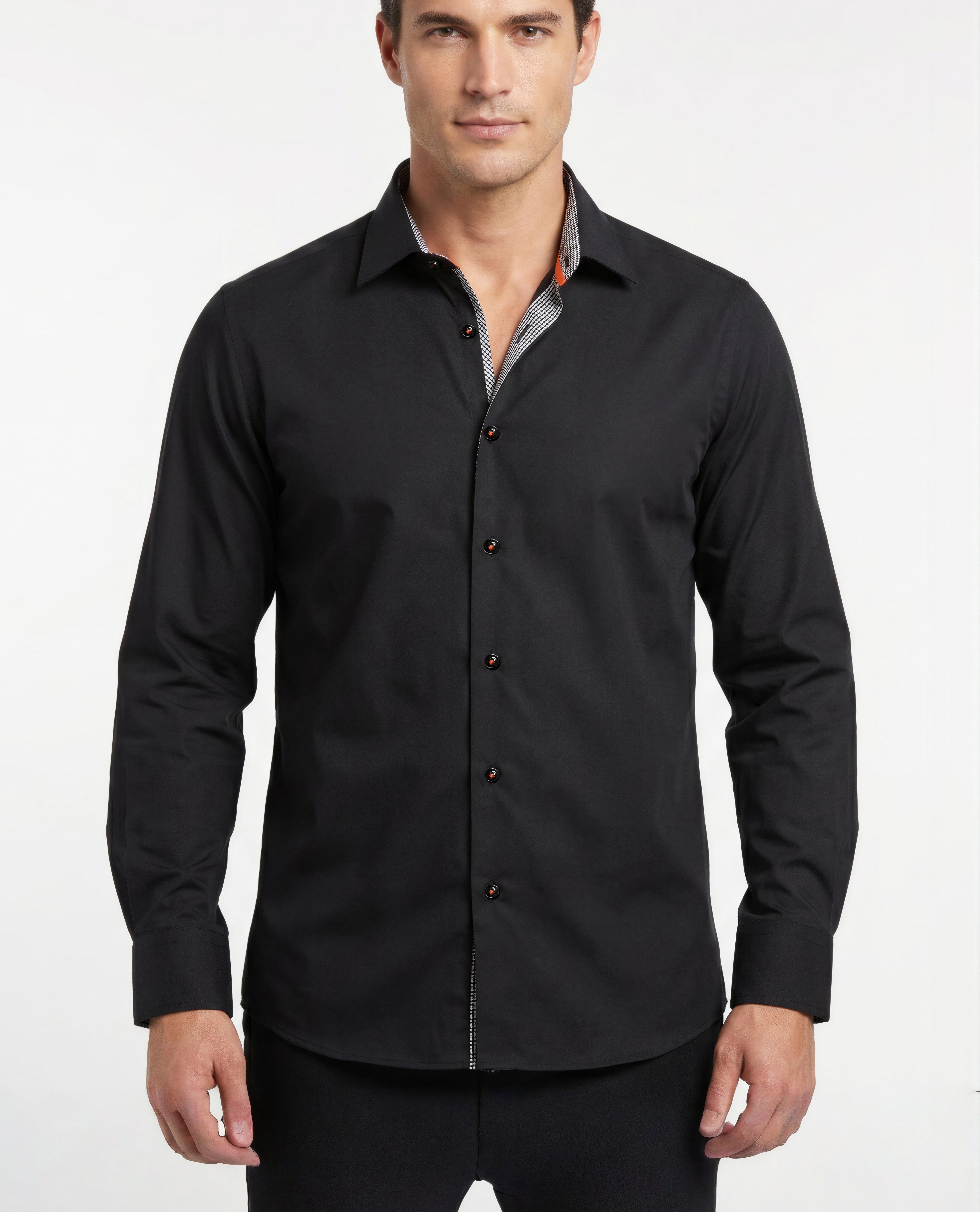 Cameron Button-Up Shirt With Contrast Details // Black // Contemporary Fit (Regular)