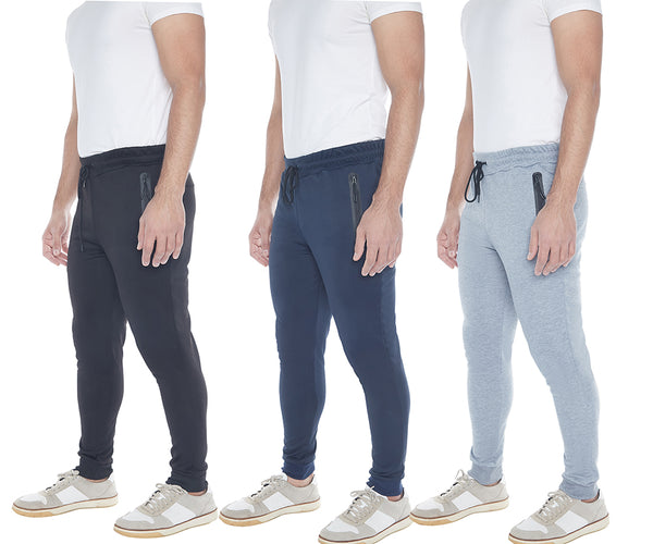 Men's 3-Pack Active Athletic Workout Jogger with Zipper Pockets and Drawstring //Black - Grey -Navy//