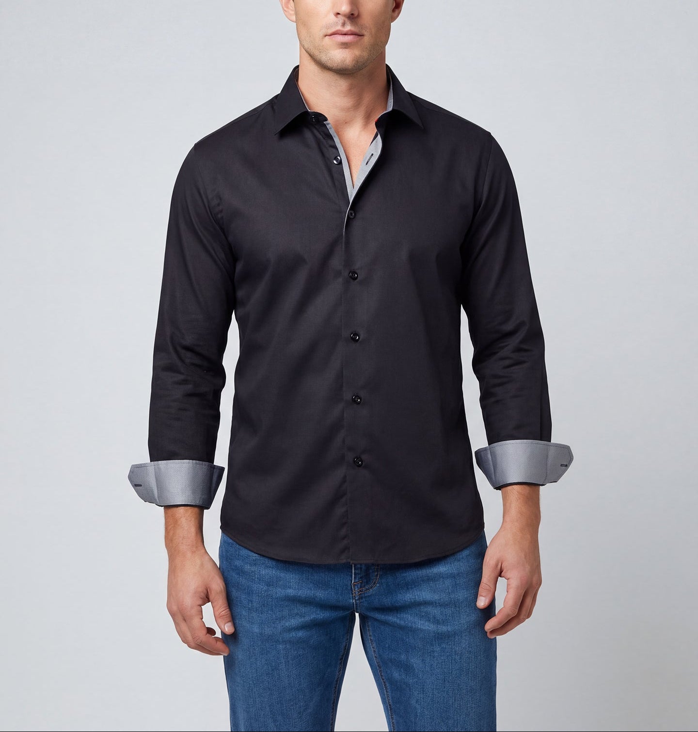 Richard Button-Up Shirt With Contrast Details // Black // Contemporary Fit (Regular)