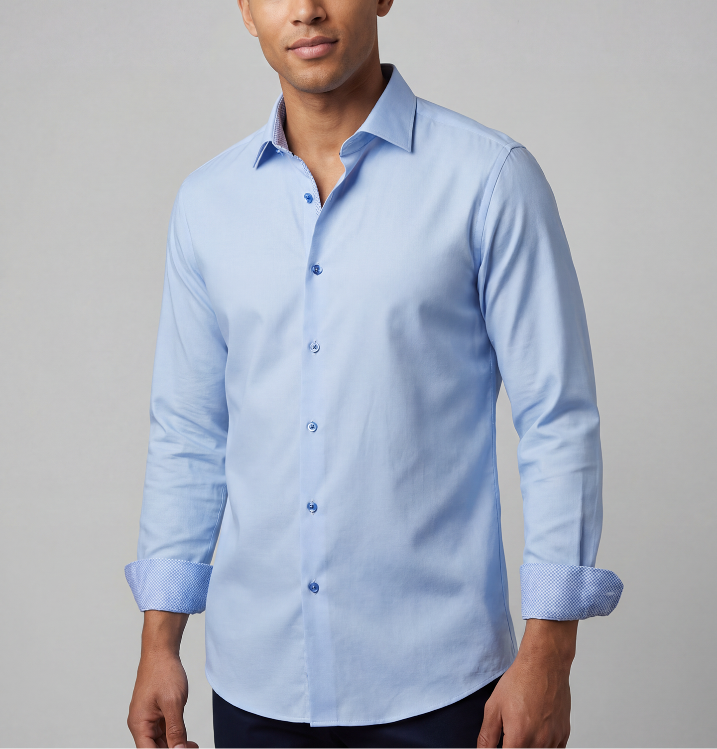 Joshua// Cotton Knit-Stretch Button-Up Shirt With Contrast Details // Blue // Tailored Fit (Fitted)
