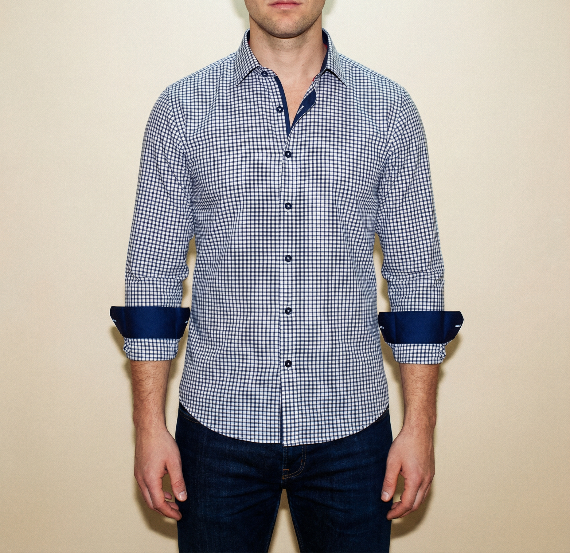Michael Button-Up Shirt With Contrast Details // Navy Check // Contemporary Fit (Regular)