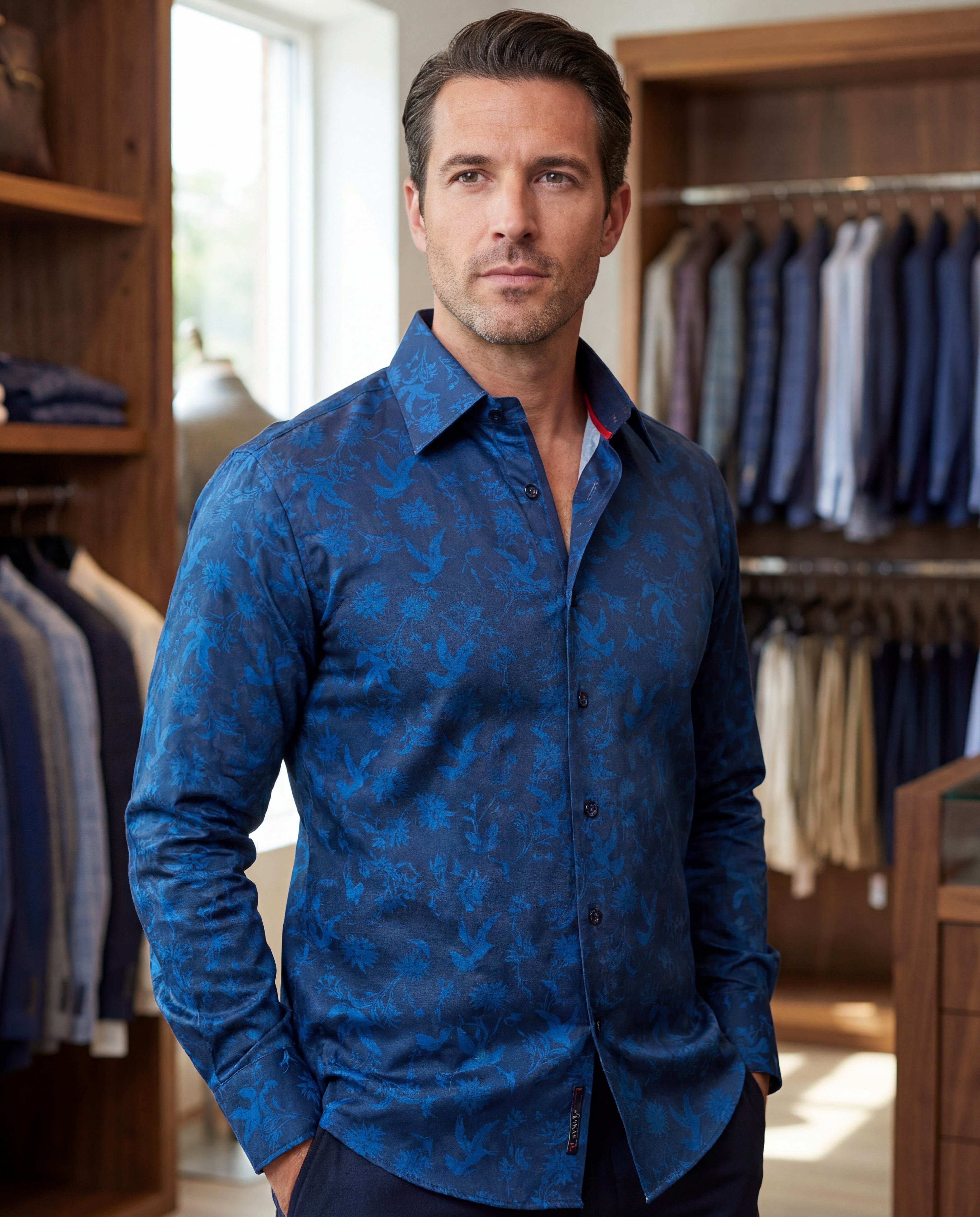 Jonny Button-Up Shirt With Contrast Details // Navy // Contemporary Fit (Regular)- final sale