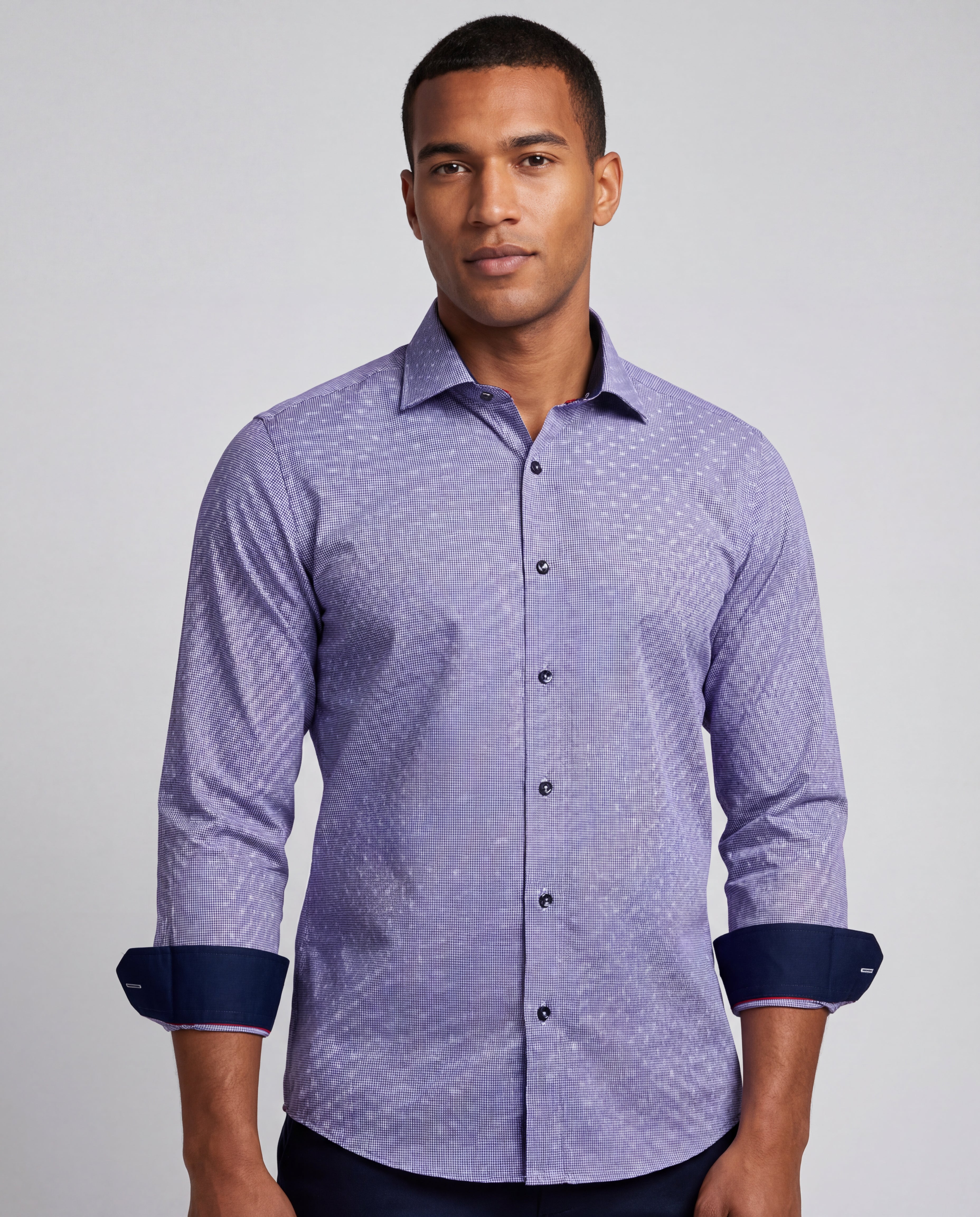 Long Sleeve Blue Shirt with contract trimming // Dual cuffs // contemporary fit- Final Sale