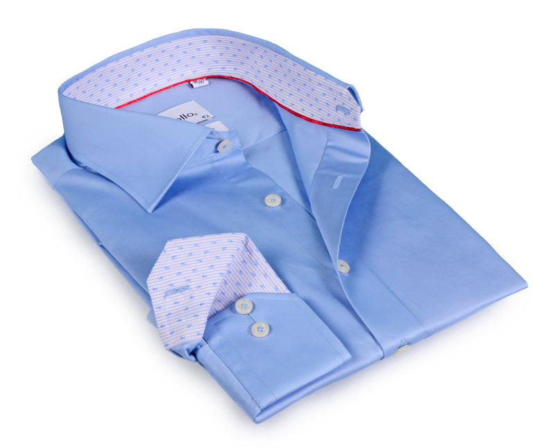Blue Long Sleeve Shirt with contract trimming // Dual cuffs// contemporary fit LEVINAS® Official 