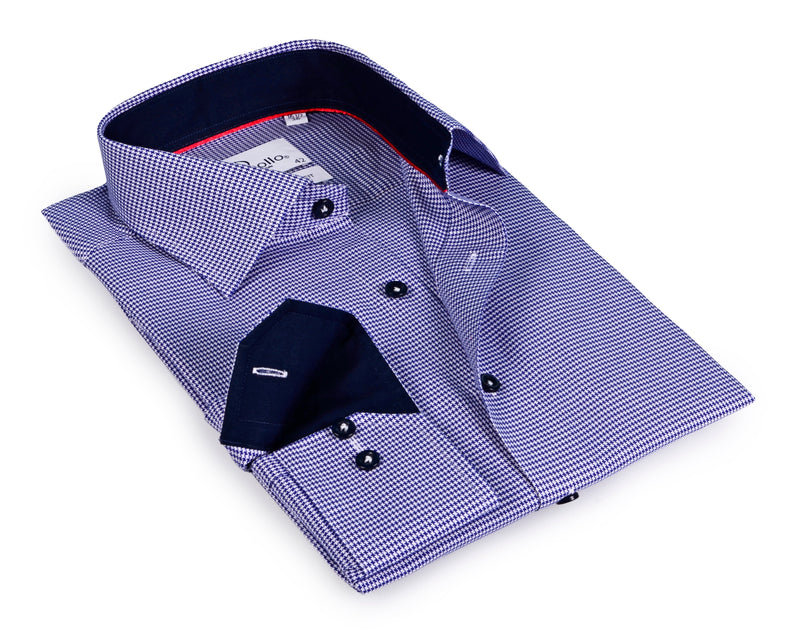 Blue Long Sleeve Shirt with contract trimming // Dual cuffs// contemporary fit LEVINAS® Official 