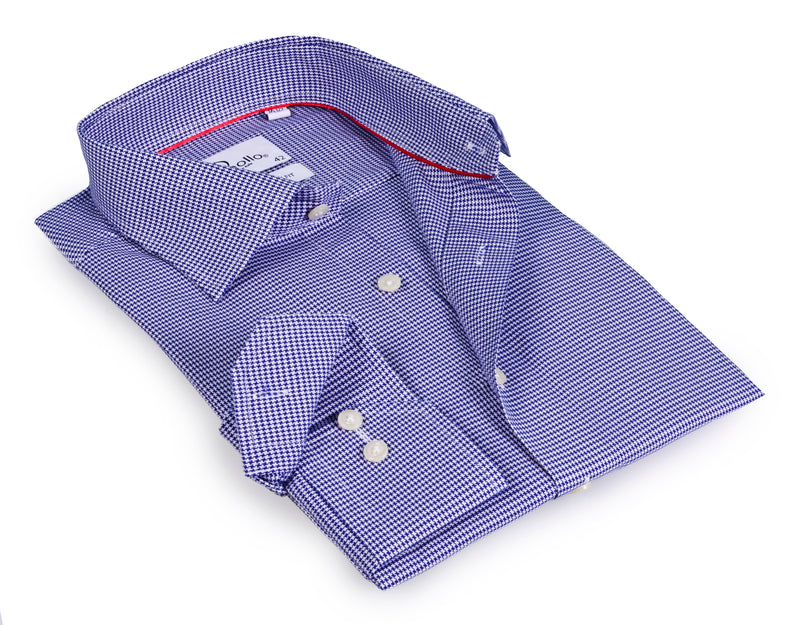 Blue Long Sleeve Shirt with contract trimming// Dual cuffs// contemporary fit LEVINAS® Official 