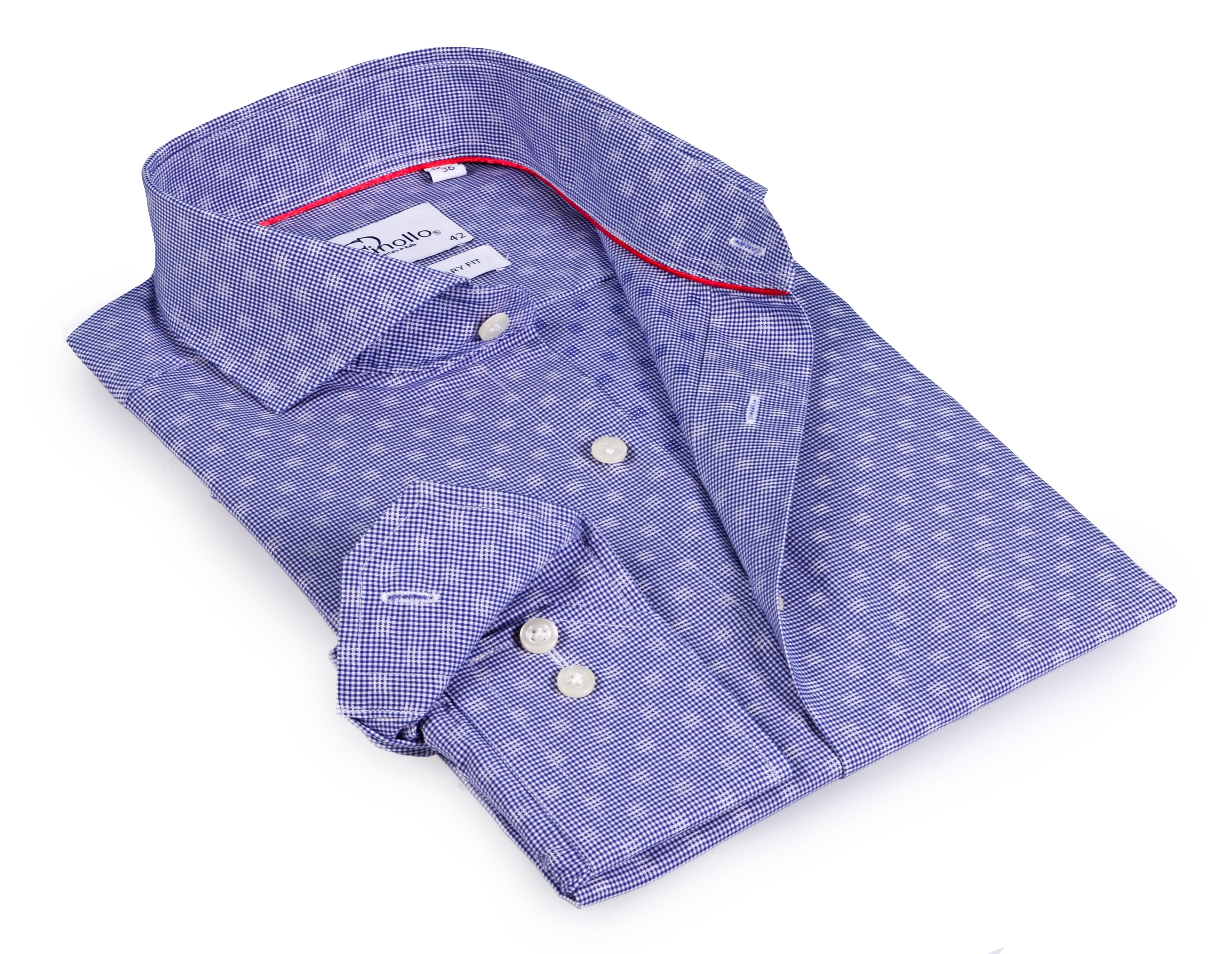 Blue Long Sleeve Shirt with contract trimming // Dual cuffs// contemporary fit LEVINAS® Official 