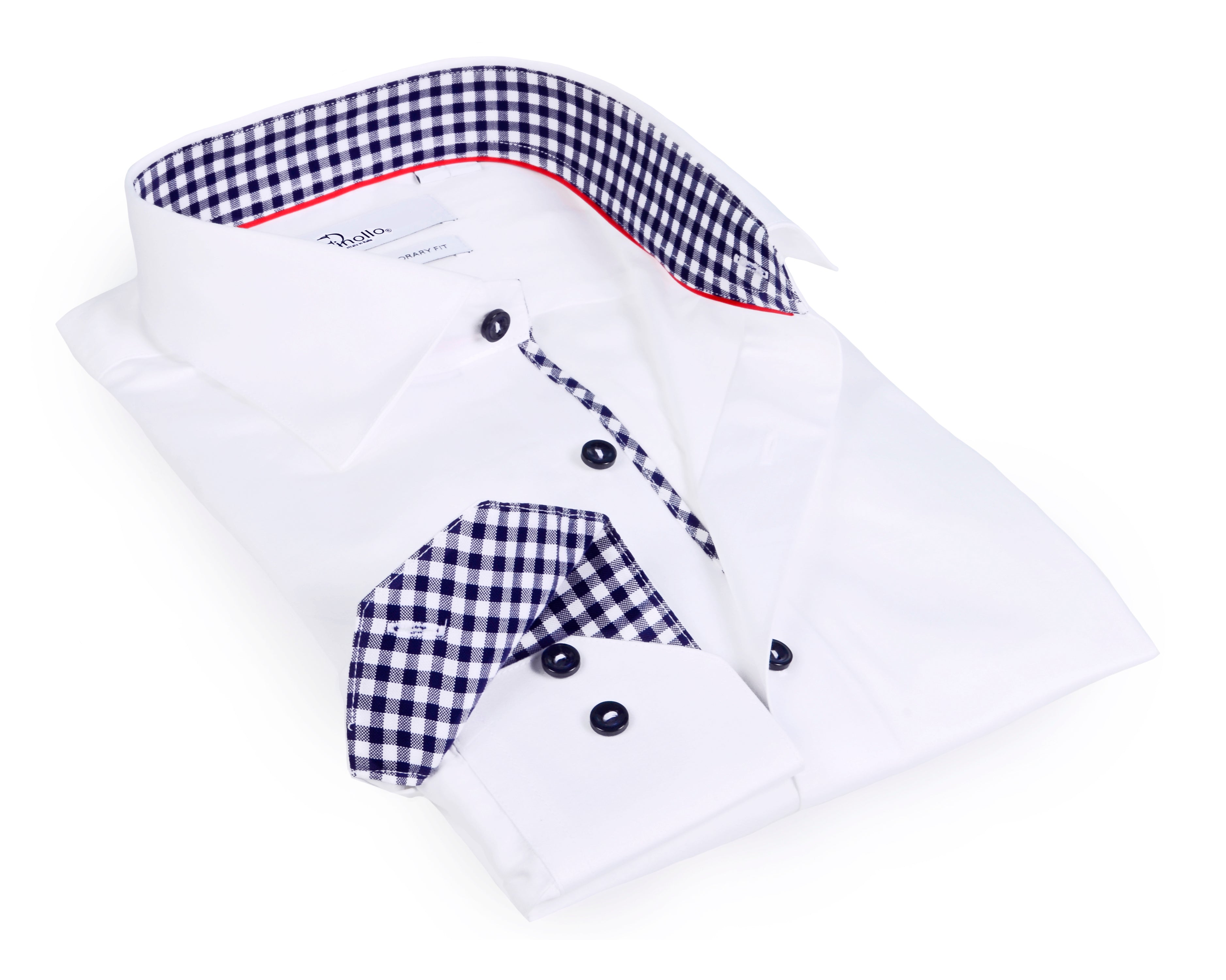 Boy's long sleeve white shirt with contrast details inside the collar, cuff and the placket. LEVINAS® Official 