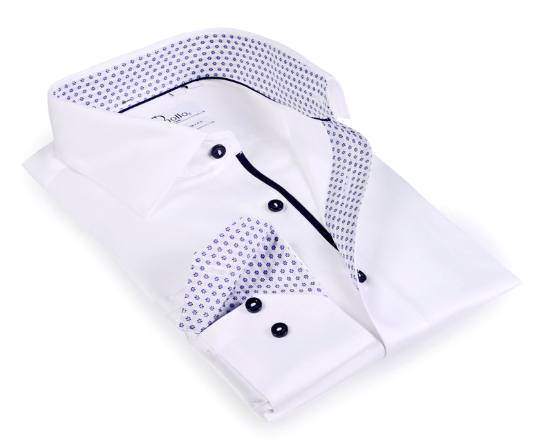 Boy's long sleeve white shirt with contrast details inside the collar, cuff and the placket. LEVINAS® Official 