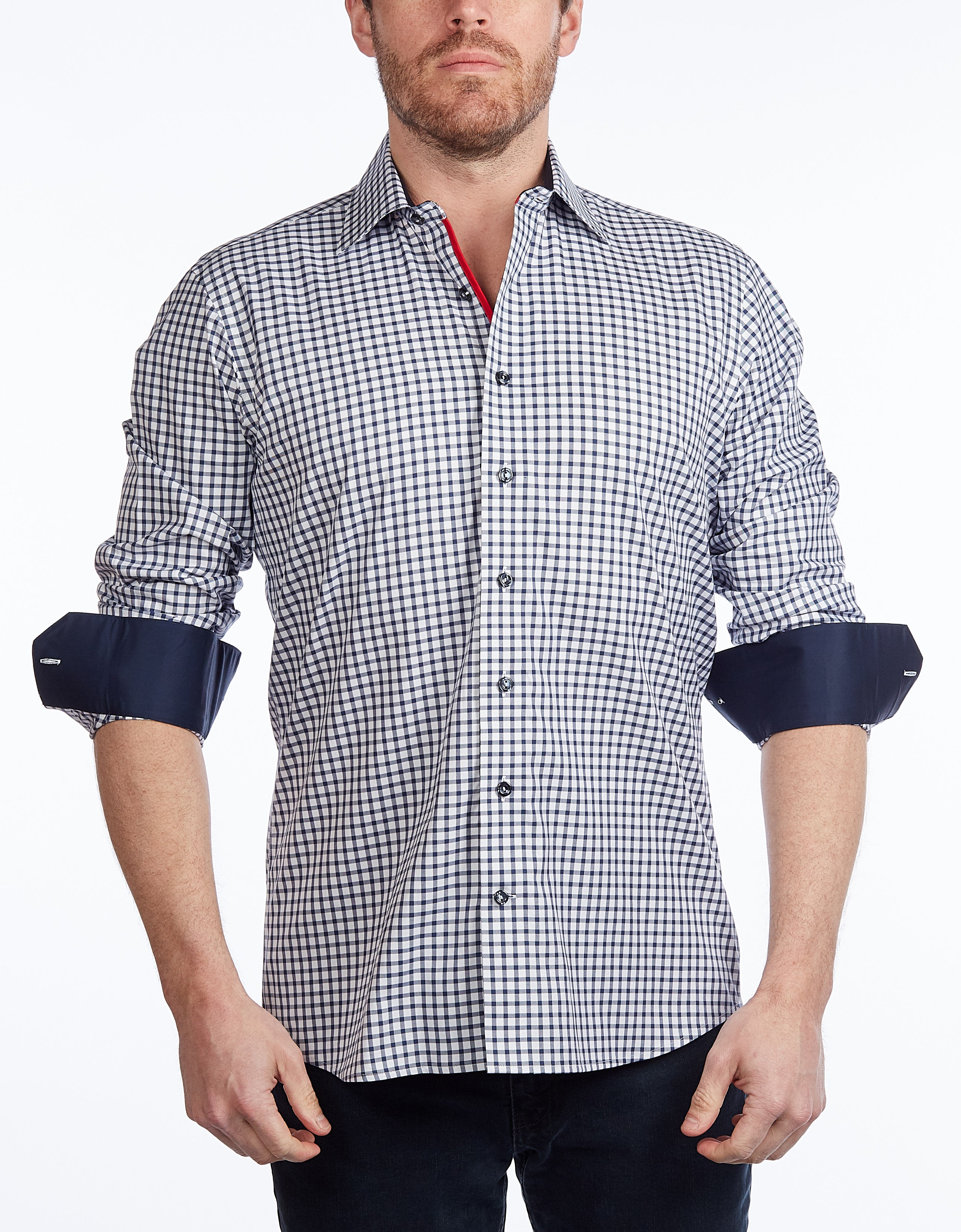 Button-Up Shirt //  - Contemporary Fit - contrast  trimming- final sale LEVINAS® Official 