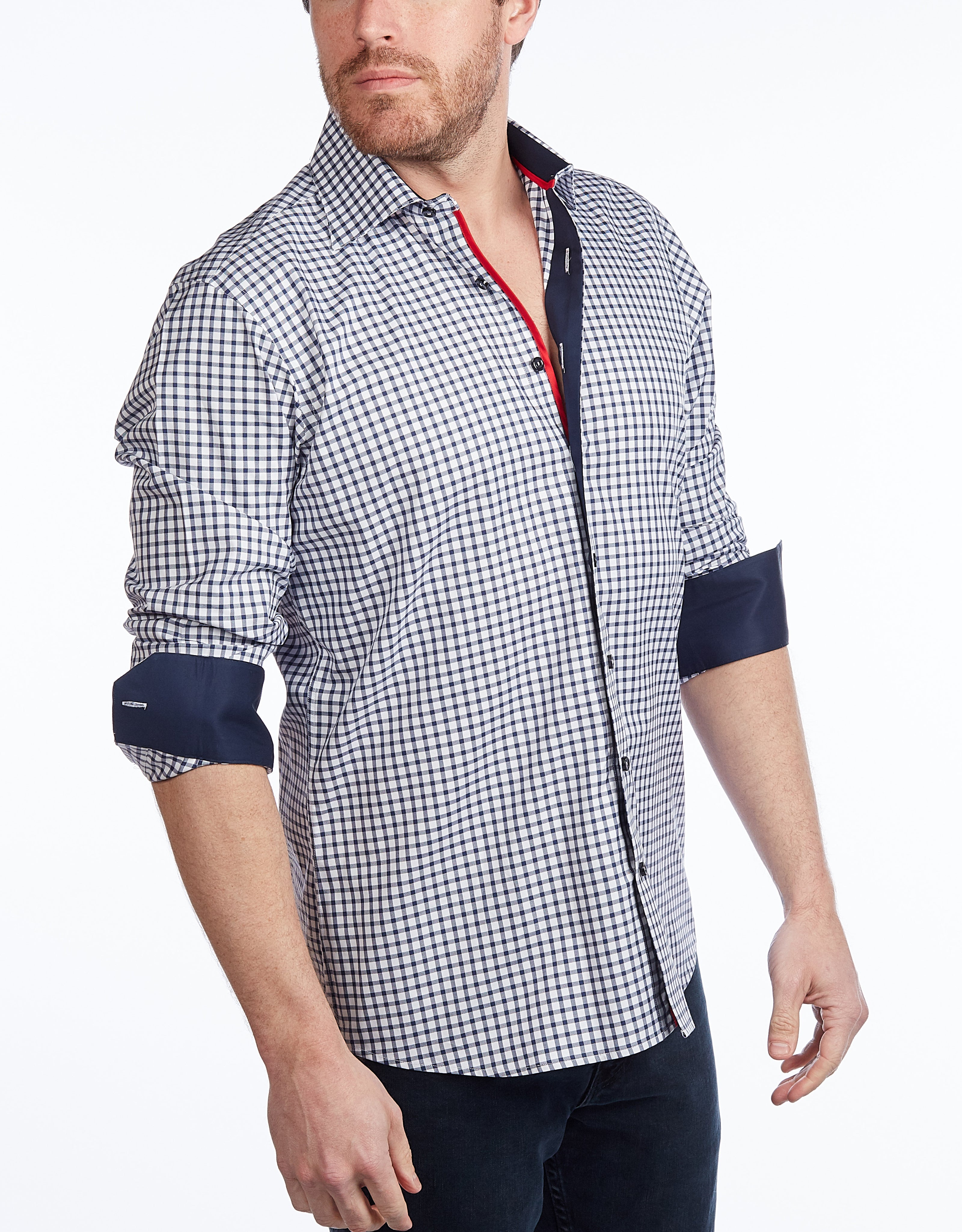 Button-Up Shirt //  - Contemporary Fit - contrast  trimming- final sale LEVINAS® Official 