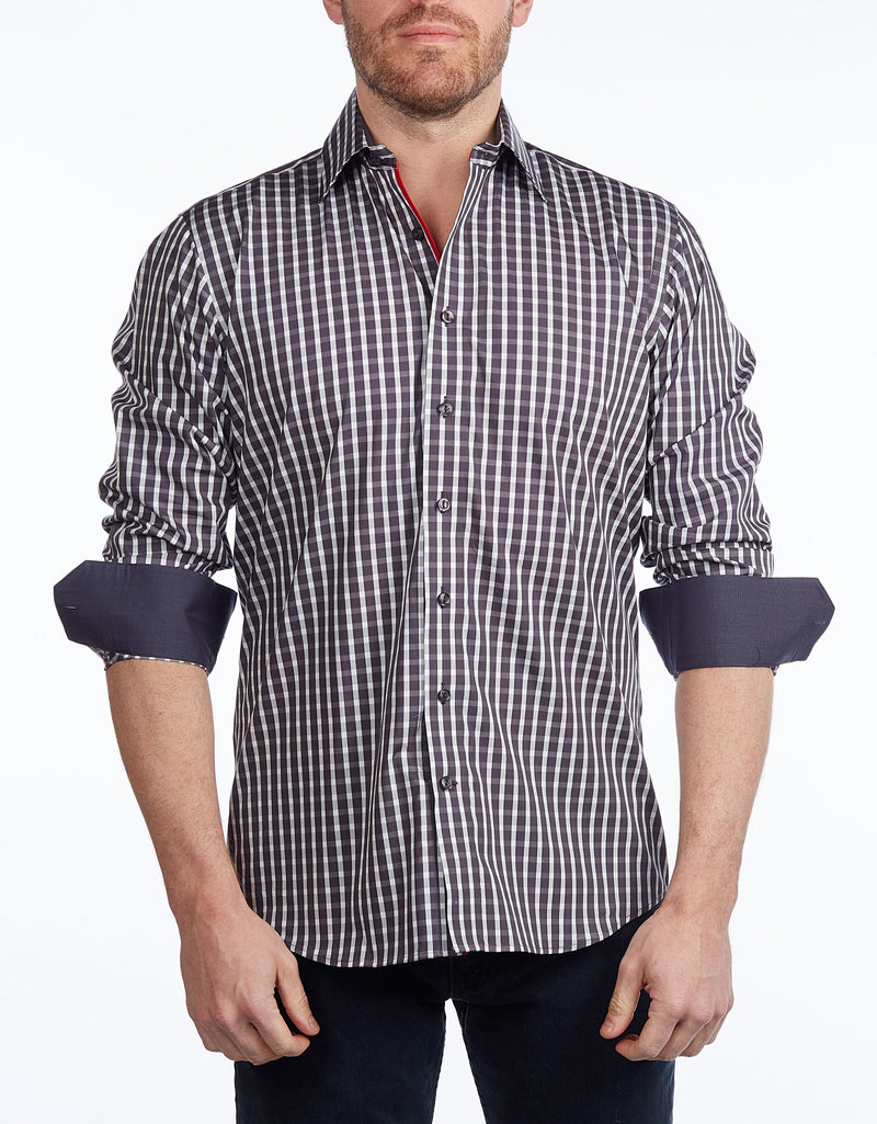 Button-Up Shirt I Charcoal -  Contemporary Fit - Contrast trimming LEVINAS® Official 