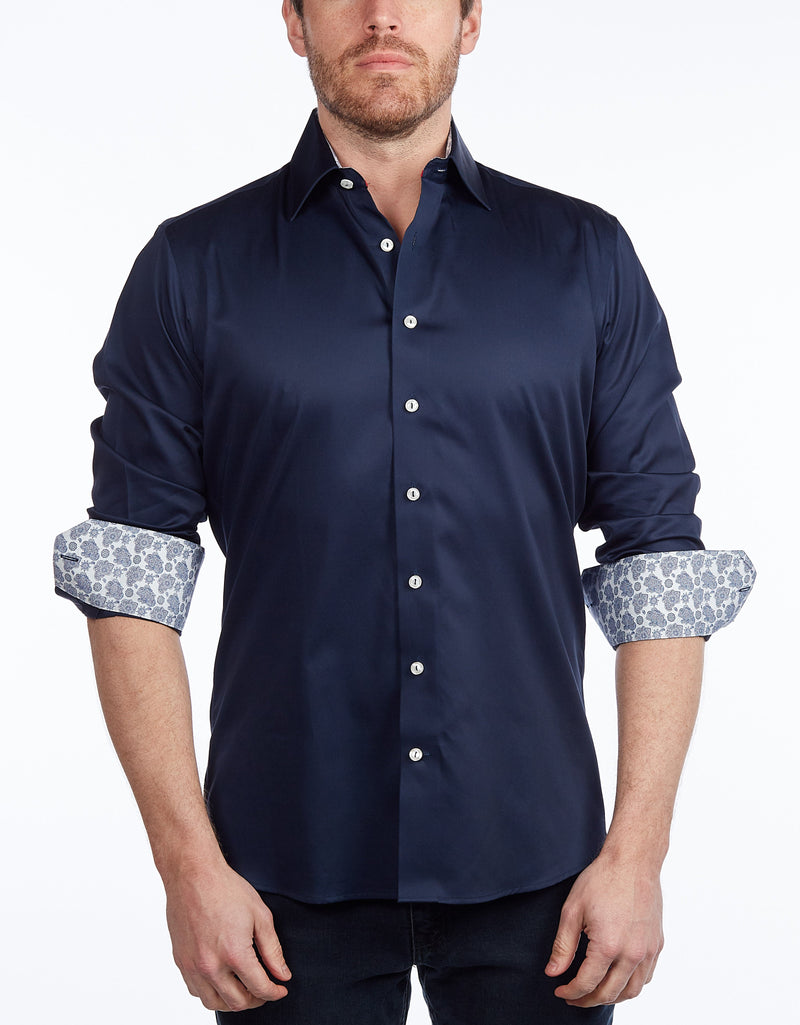 Contrast Collar Button-Up Shirt // Contemporary Fit - contrast  trimming - final sale LEVINAS® Official 