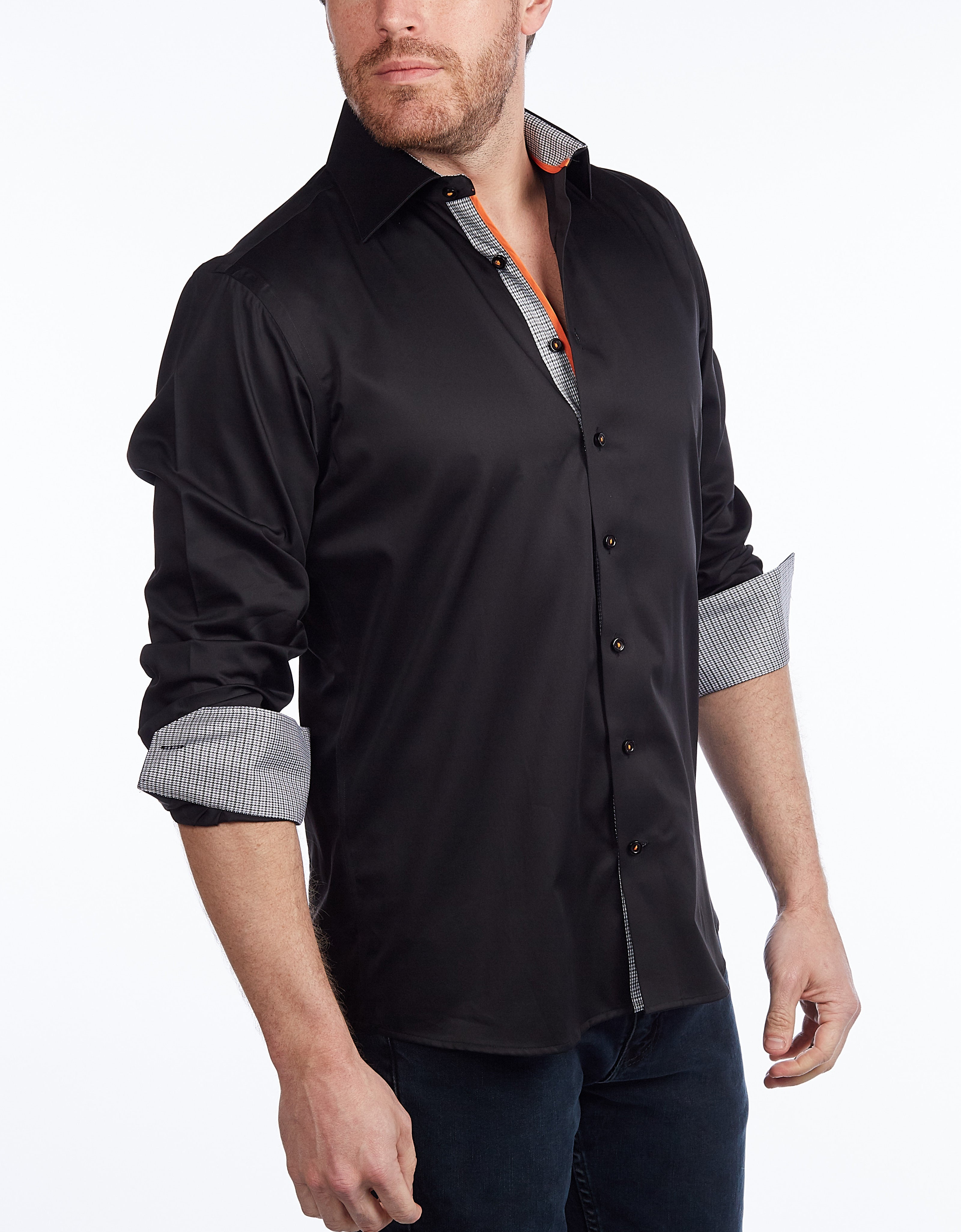 Contrast Collar Button-Up Shirt //  - Contemporary Fit - contrast  trimming - final sale LEVINAS® Official 