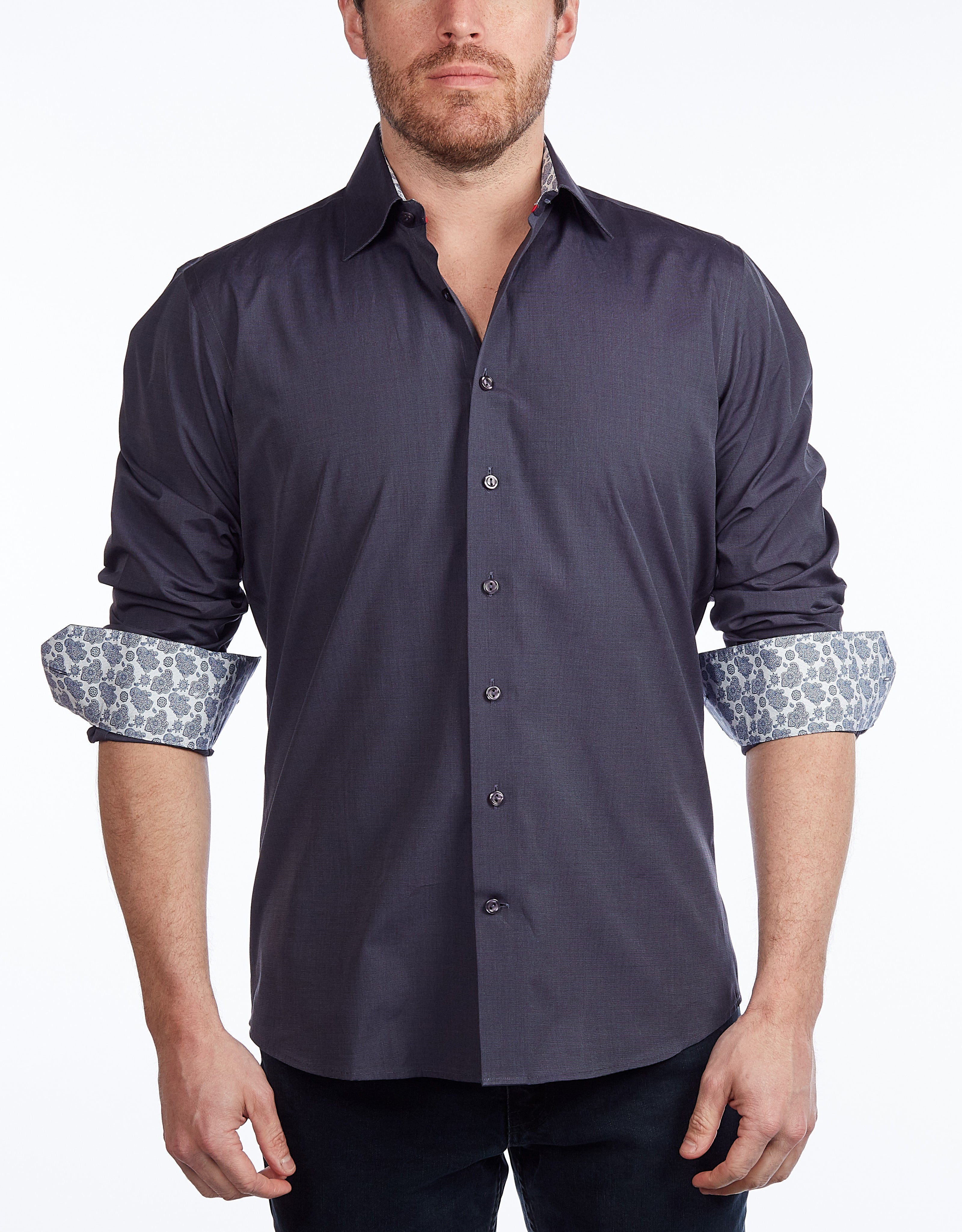 Contrast Collar Button-Up Shirt // Contemporary Fit - contrast  trimming - final sale LEVINAS® Official 