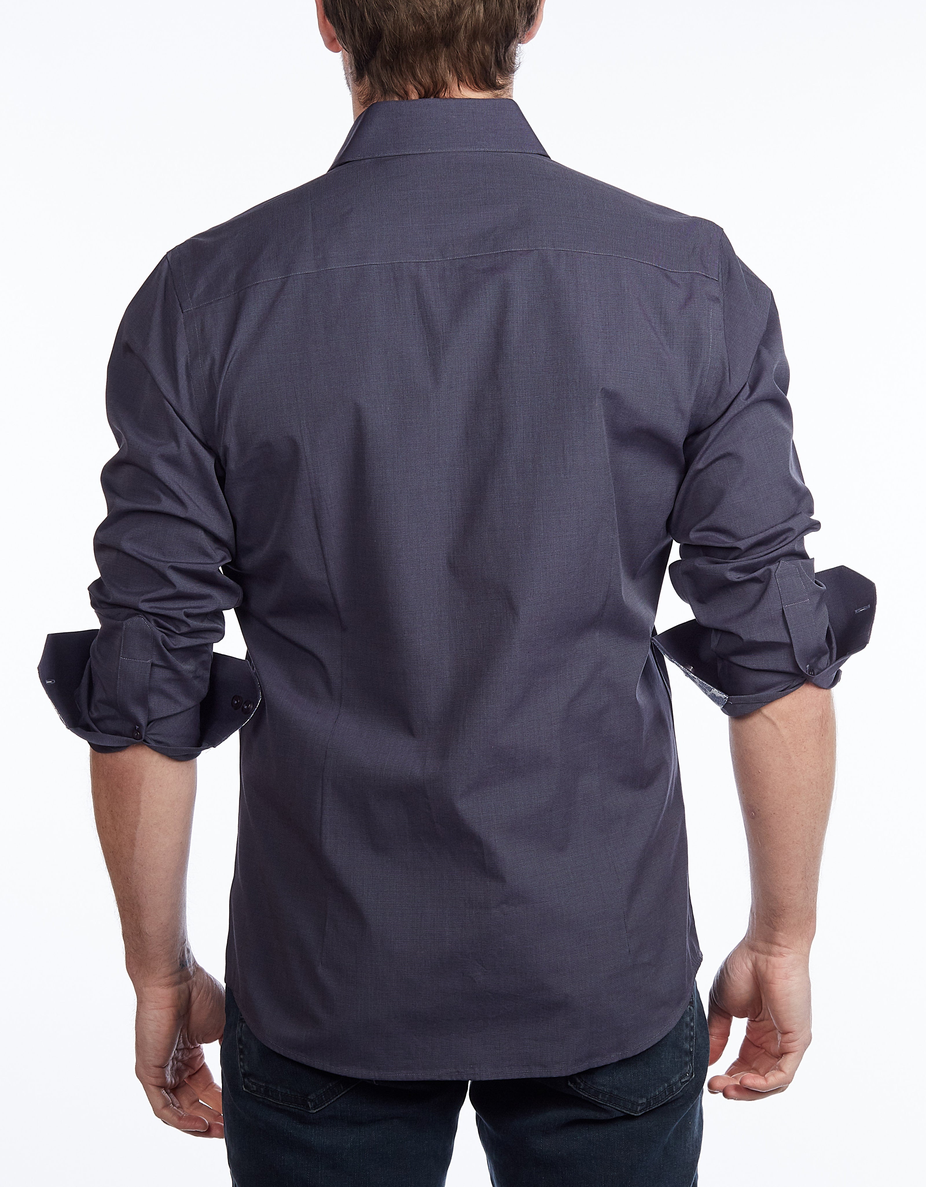 Contrast Collar Button-Up Shirt // Contemporary Fit - contrast  trimming - final sale LEVINAS® Official 