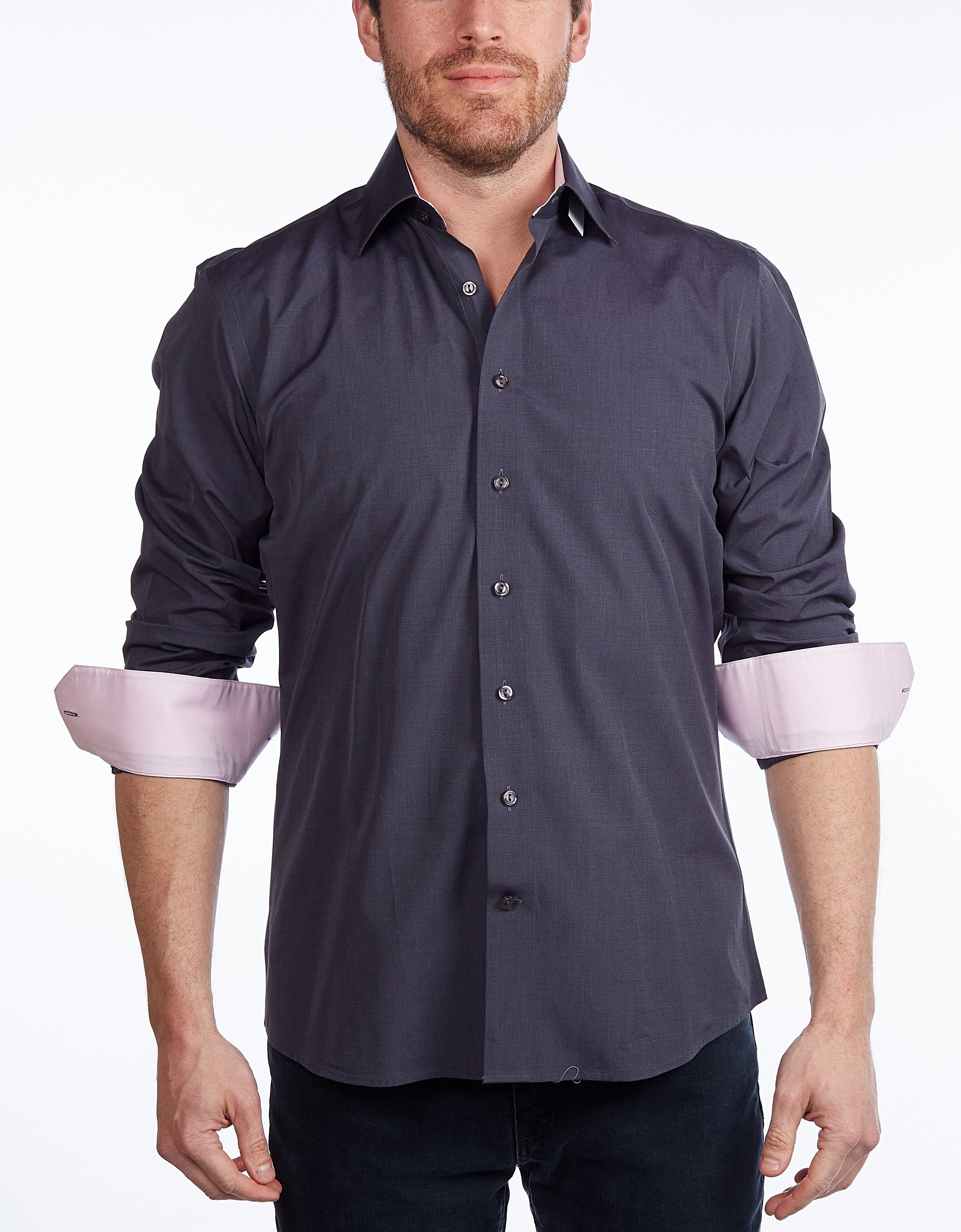 Contrast Collar Button-Up Shirt //  - Contemporary Fit - contrast  trimming - final sale LEVINAS® Official 