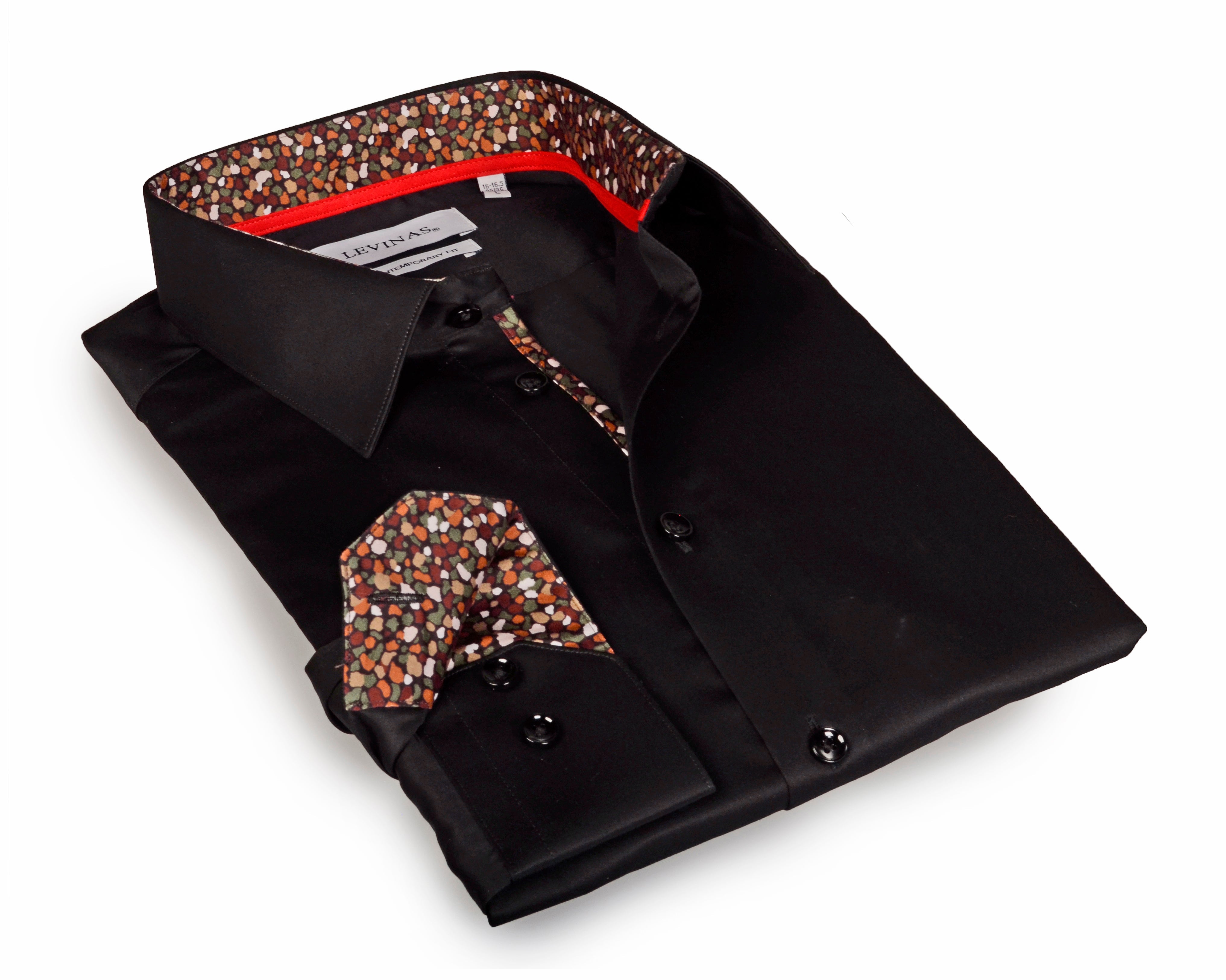 Don Button-Down Shirt With Contrast Details // Black // Contemporary Fit (Regular) LEVINAS® Official 