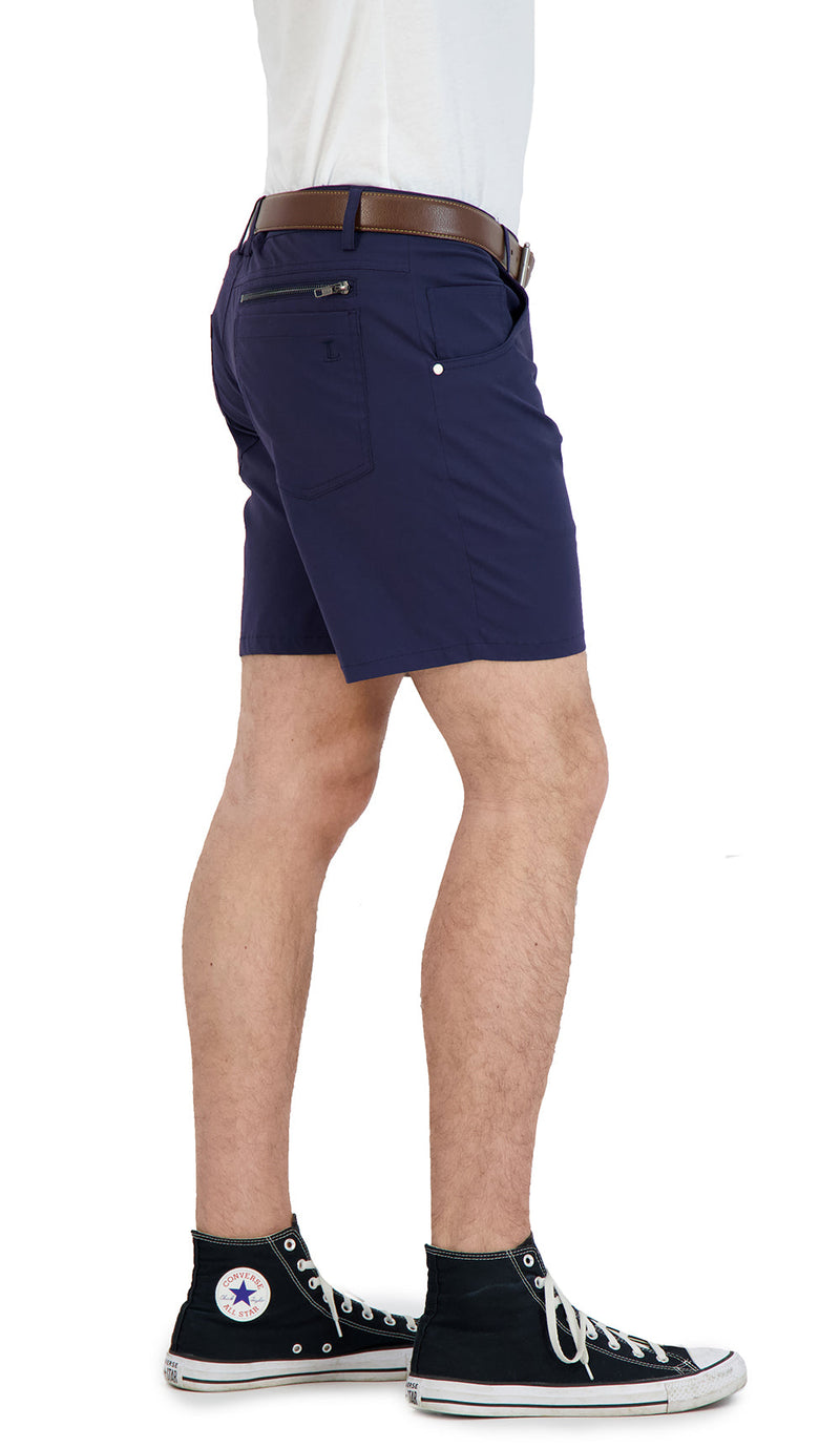 Everyday Stretch Shorts with a Comfortable Built-In Liner- Denim Style- Navy