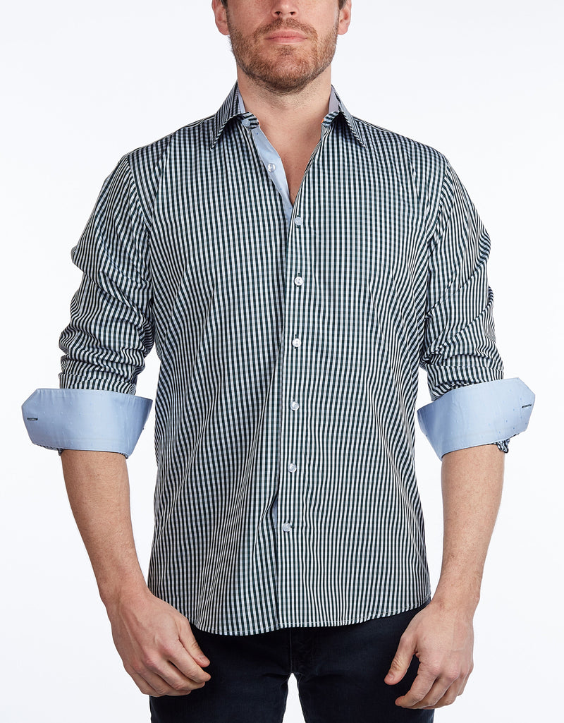 Green Signature Shirt //  - Contemporary Fit - contrast  trimming - final sale LEVINAS® Official 