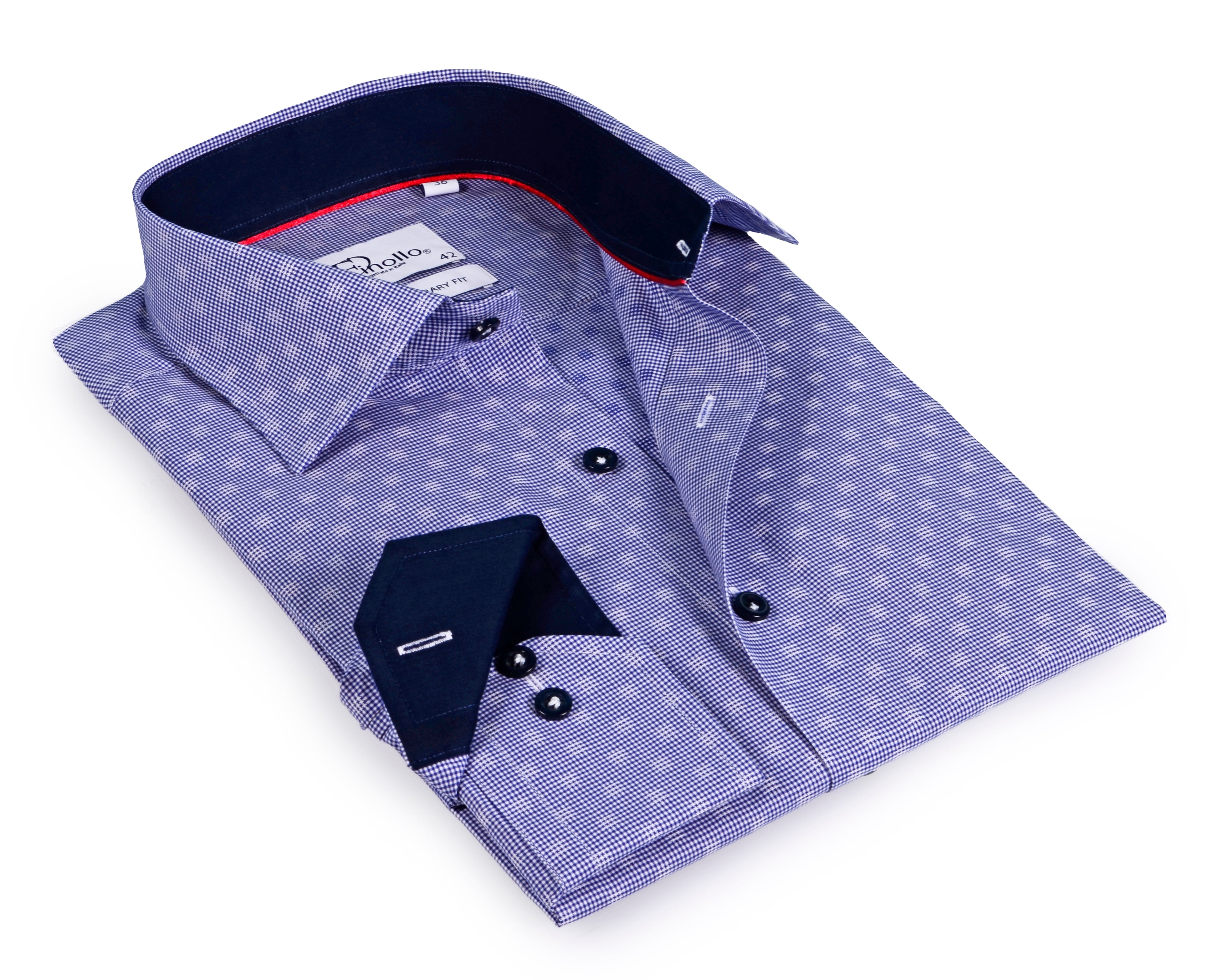 Long Sleeve Blue Shirt with contract trimming // Dual cuffs // contemporary fit LEVINAS® Official 