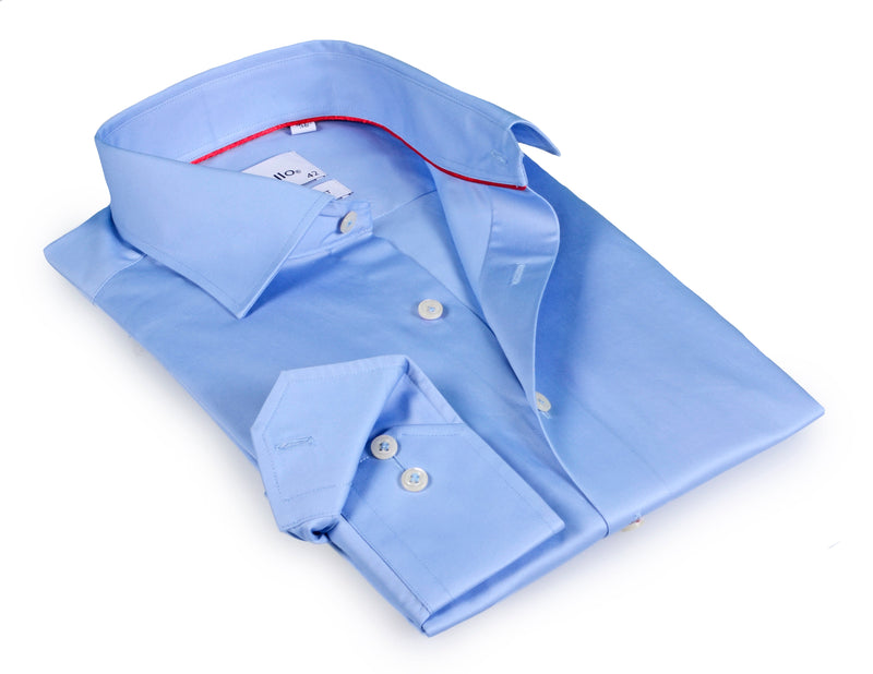 Lt Blue Long Sleeve Shirt with contract trimming // Dual cuffs// contemporary fit LEVINAS® Official 