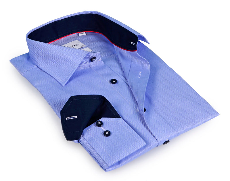 Lt Blue Long Sleeve Shirt with contract trimming- Tall Sizes - contemporary fit LEVINAS® Official 