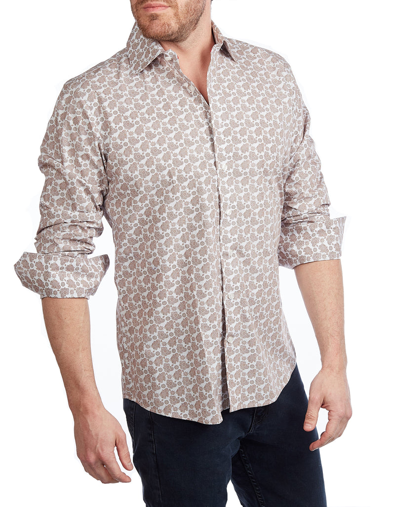 Lt Brown Paisley Shirt // Contemporary Fit - contrast  trimming- final sale LEVINAS® Official 