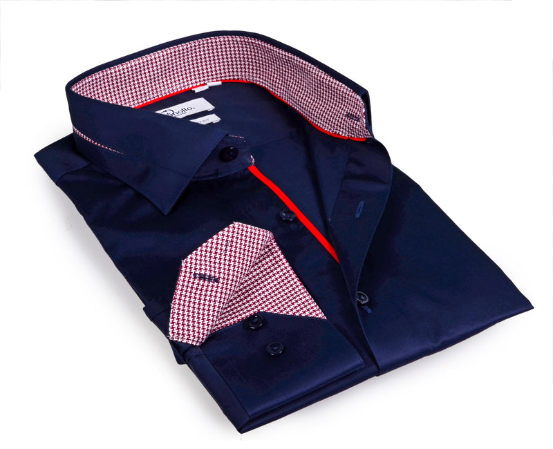 Navy Boy's long sleeve shirt with contrast details inside the collar, cuff and the placket. LEVINAS® Official 