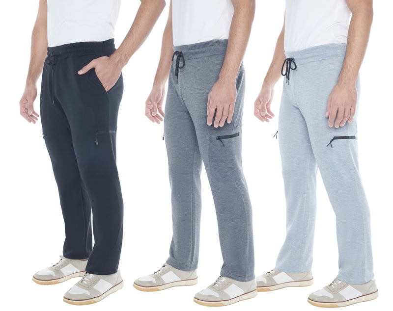 Men's 3-Pack Active Athletic Workout Sweatpants with Zipper Pocket