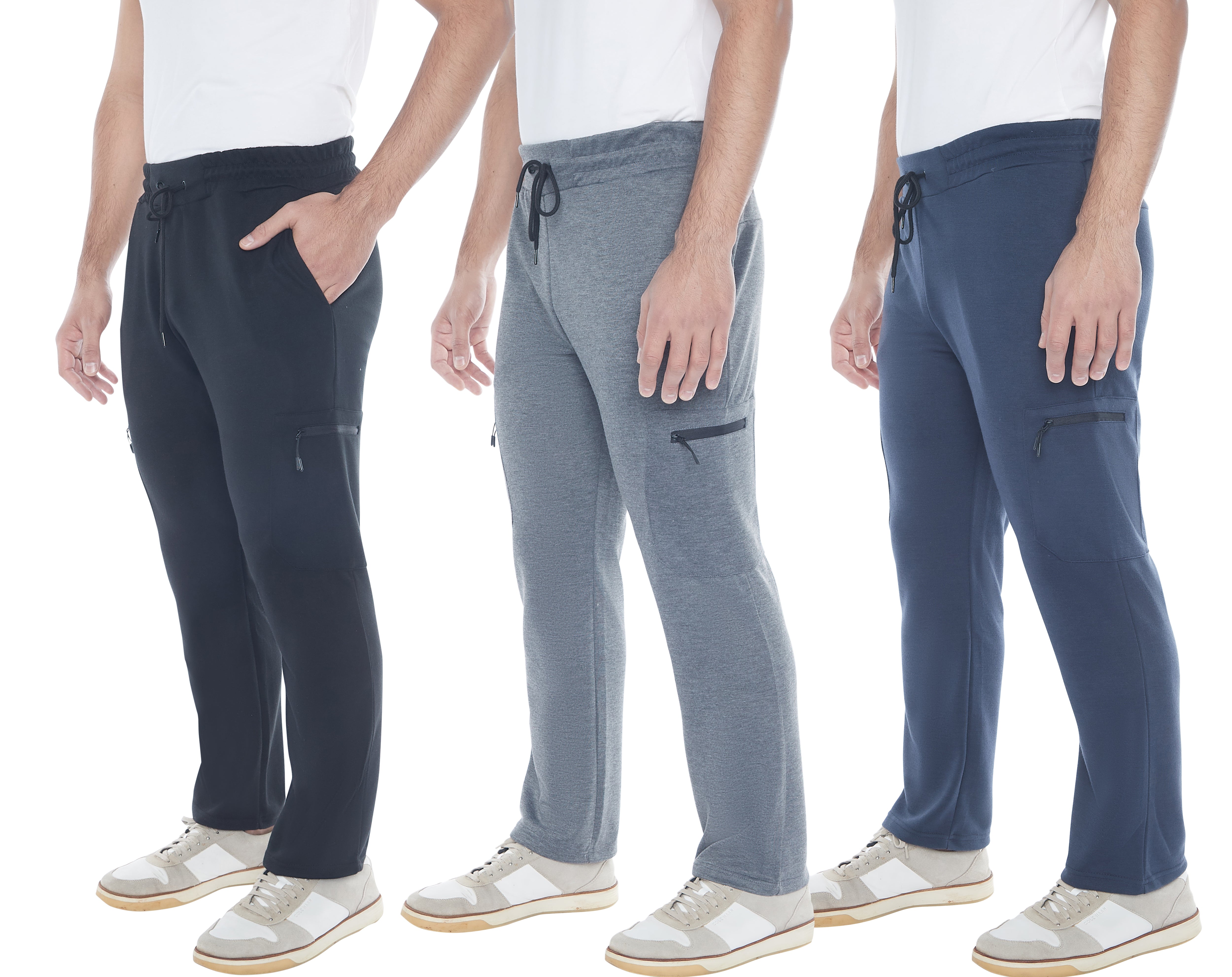 Men's 3Pack Active Athletic Workout Sweatpant with Zipper Pocket and