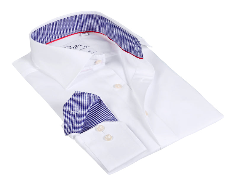 White Long Sleeve Shirt with contract trimming // Dual cuffs// contemporary fit LEVINAS® Official 