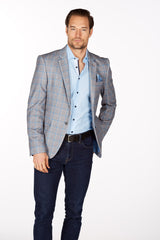 Wrinkle-Resistant Blazer - Slim Fit - Grey/Blue LEVINAS® Official 