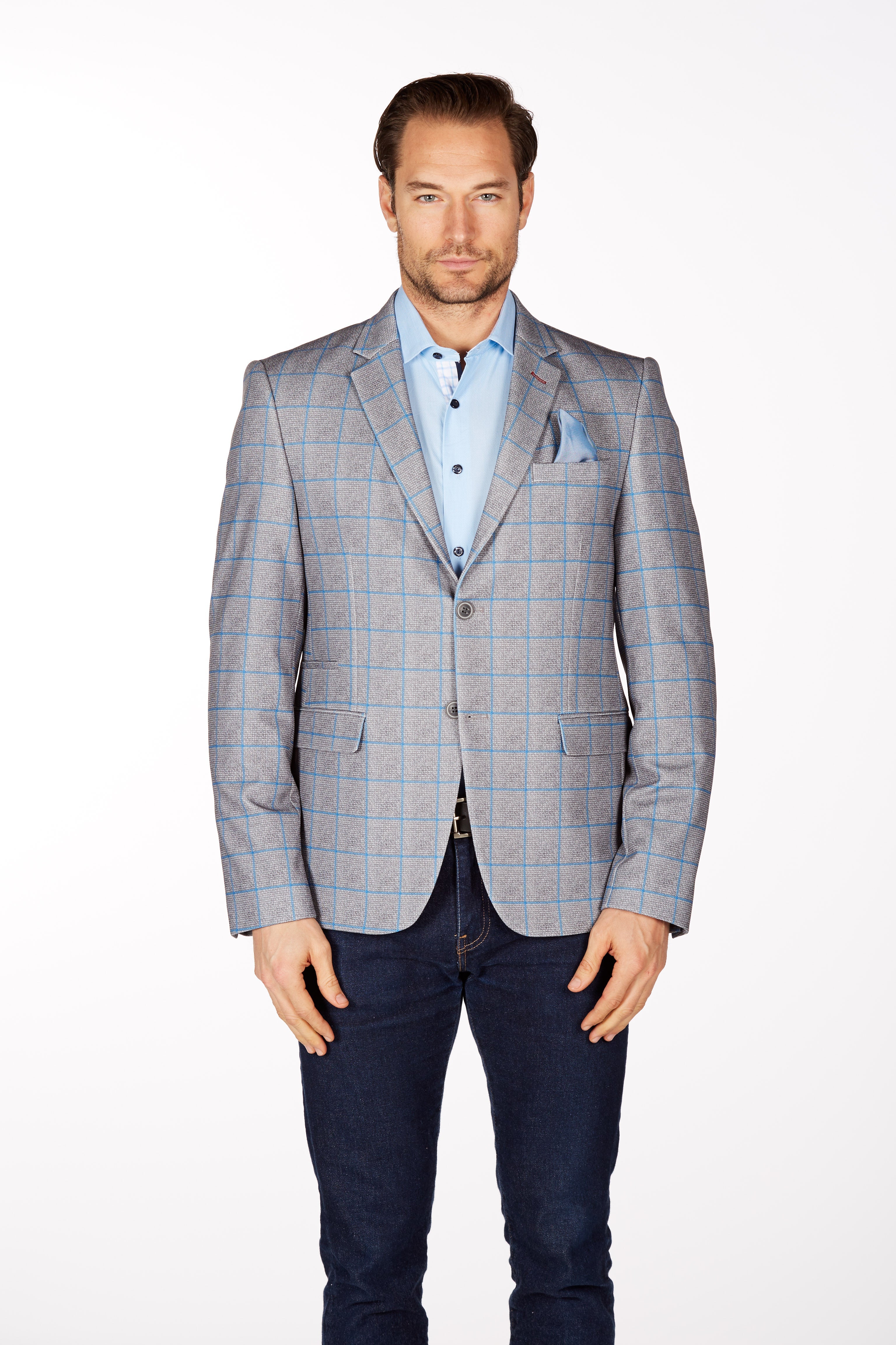 Wrinkle-Resistant Blazer - Slim Fit - Grey/Blue LEVINAS® Official 