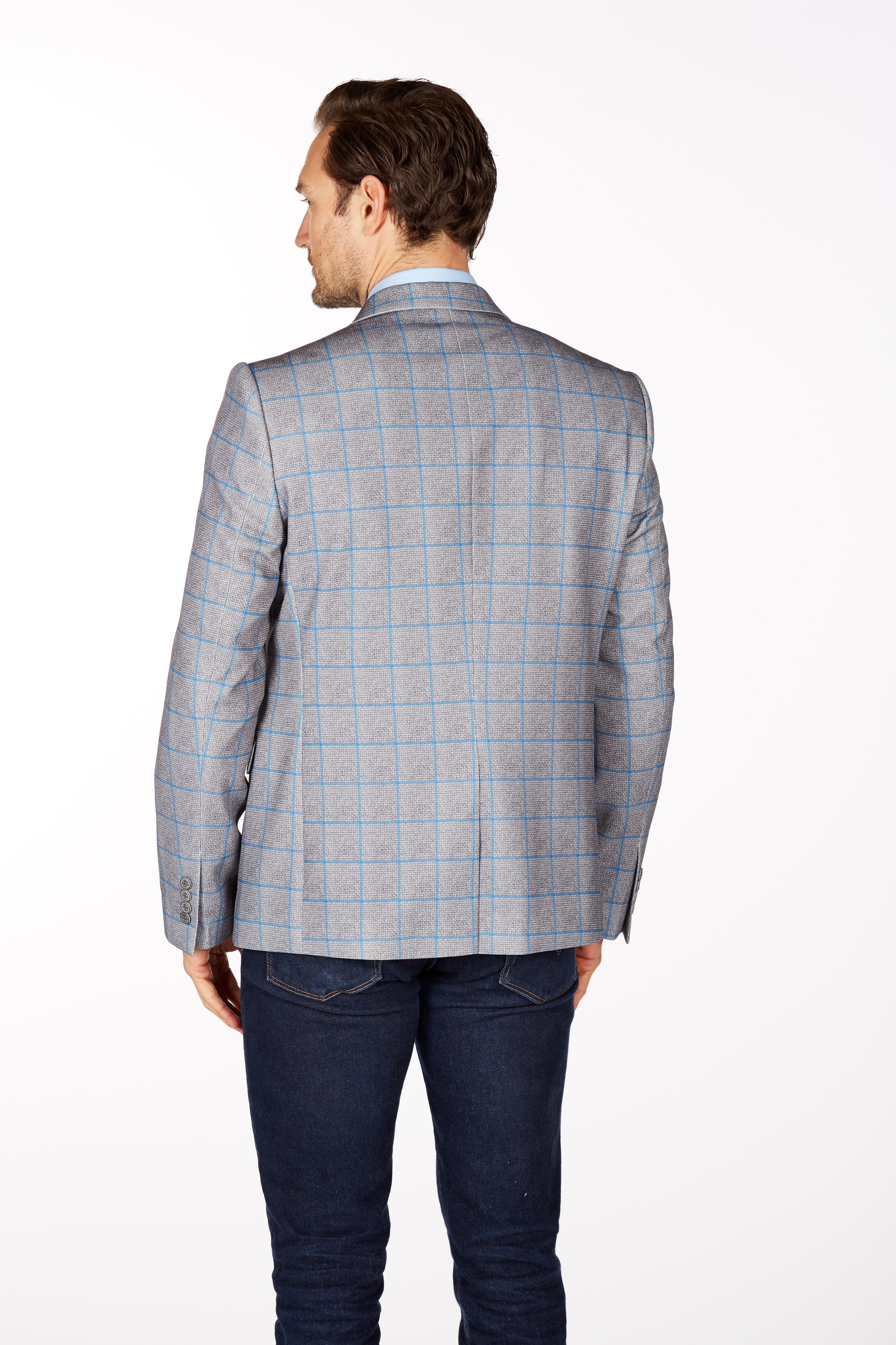 Wrinkle-Resistant Blazer - Slim Fit - Grey/Blue LEVINAS® Official 