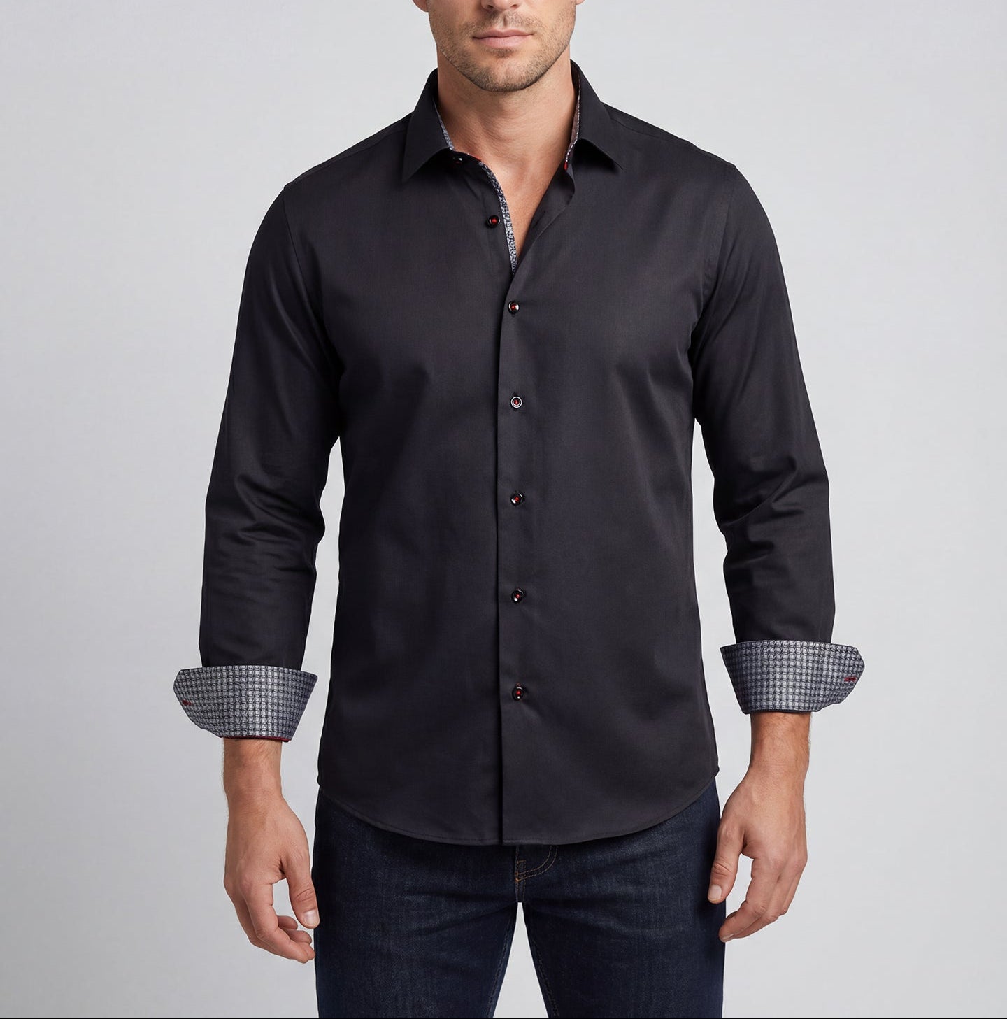 David Button-Up Shirt With Contrast Details // Black // Contemporary Fit (Regular)