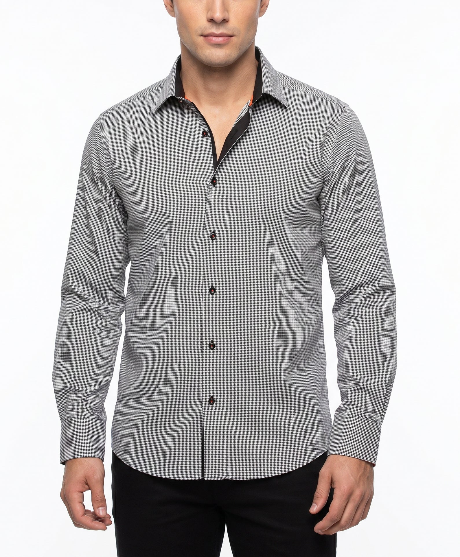 Cole Button-Up Shirt With Contrast Details // Black Houndstooth // Contemporary Fit (Regular)