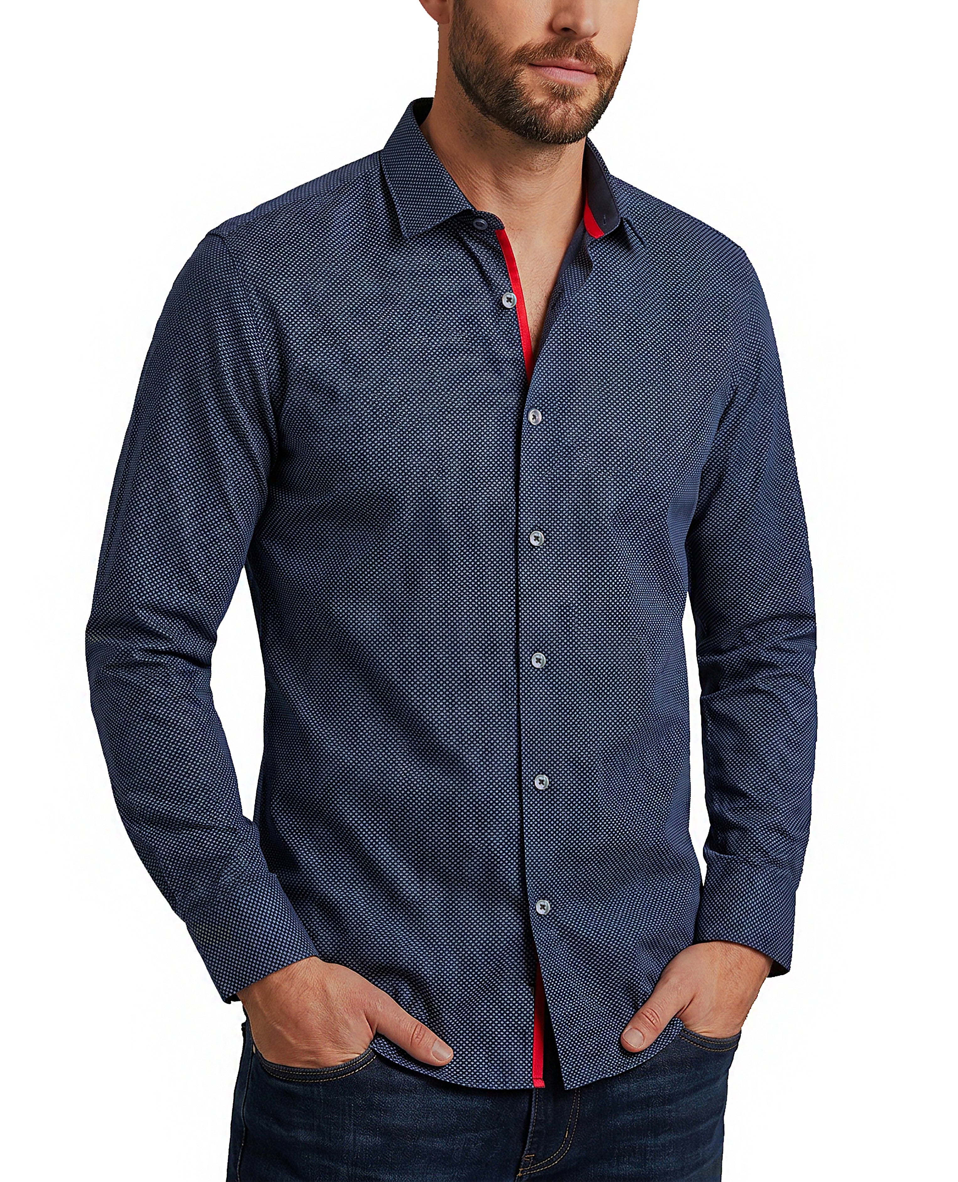 Dylan Button-Up Shirt With Contrast Details // Blue - Navy // Contemporary Fit (Regular)