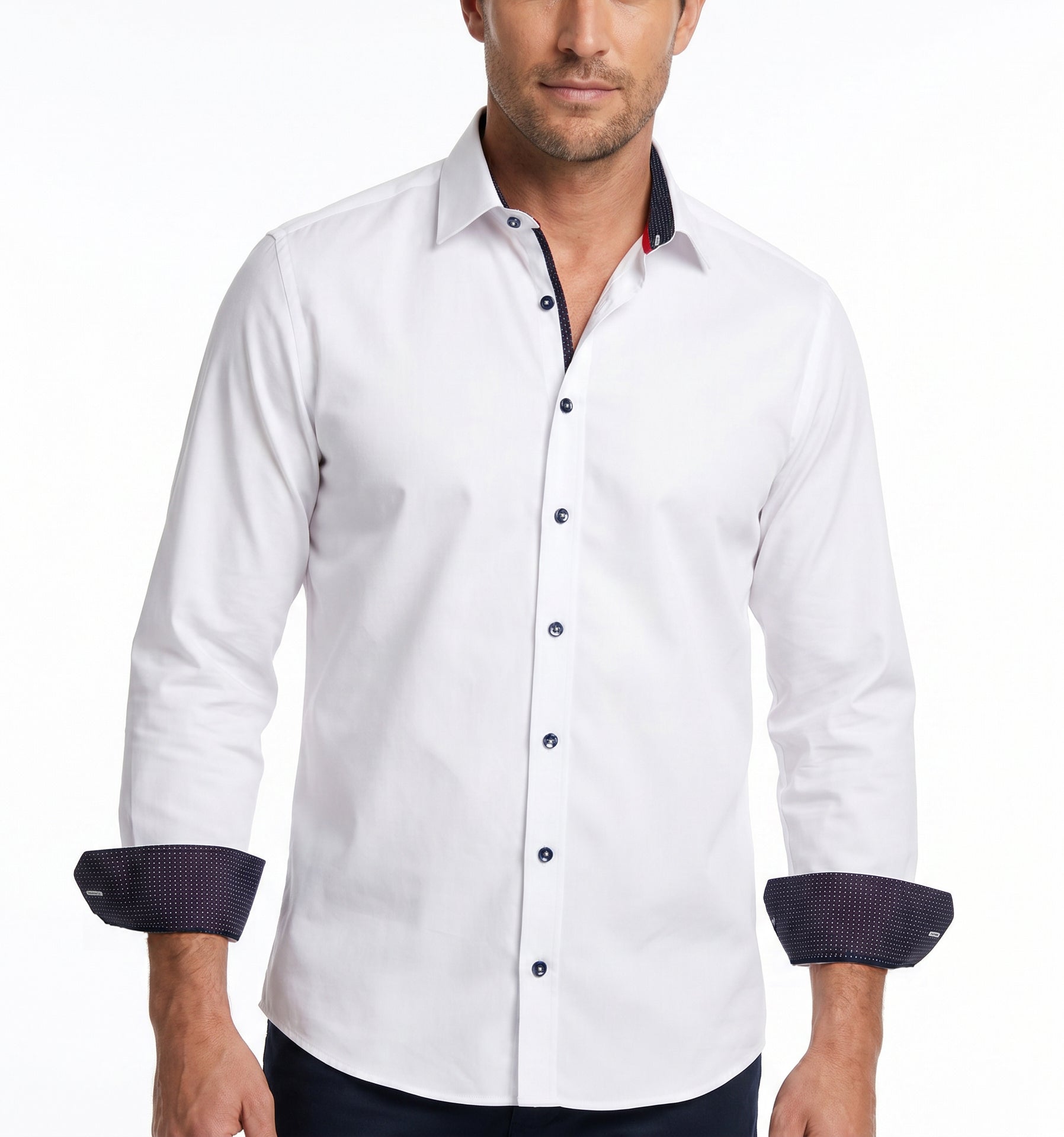Bruno Button-Up Shirt With Contrast Details // White // Contemporary Fit (Regular)