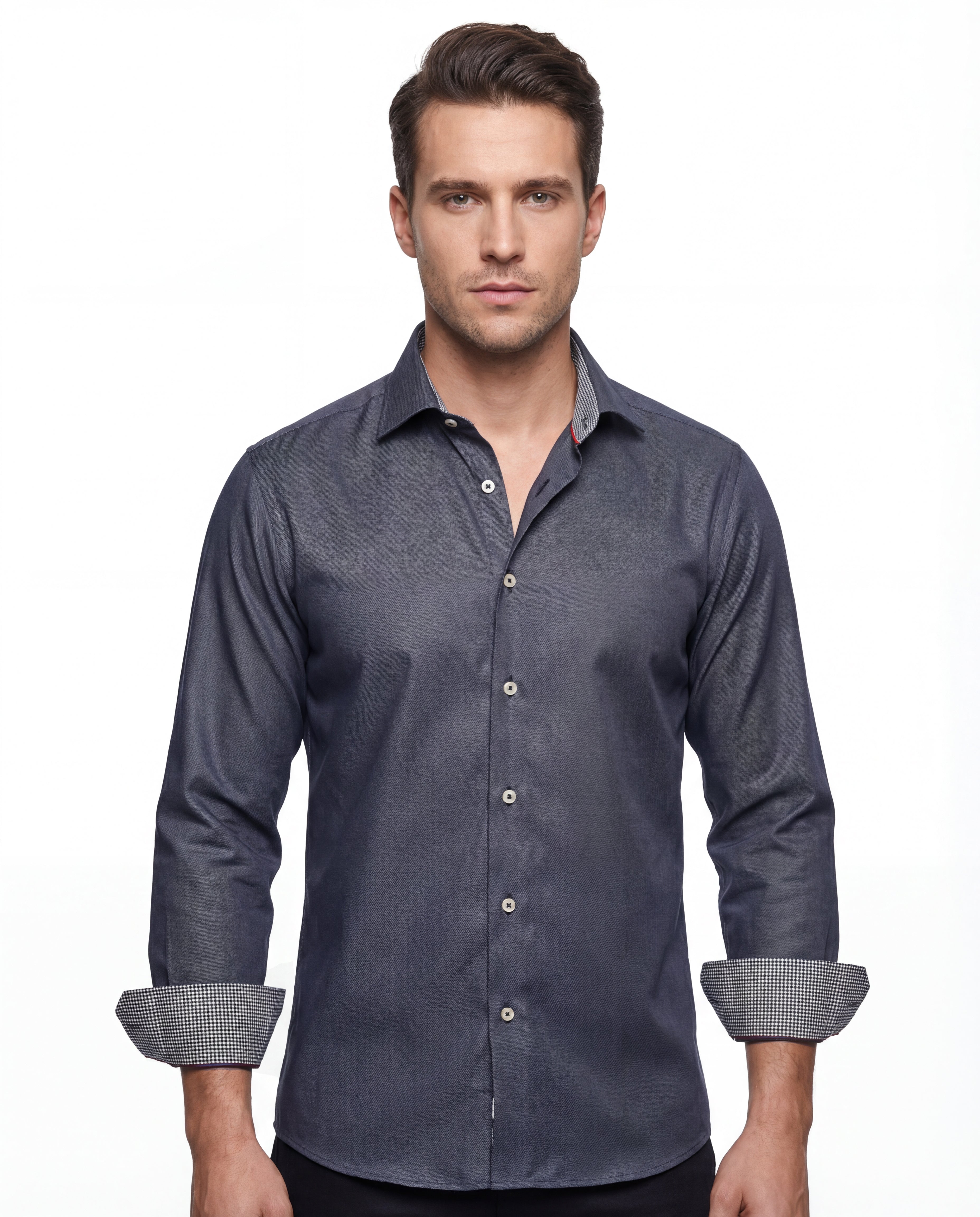 Long Sleeve Shirt with contract trimming // Dual cuffs // contemporary fit- Final Sale
