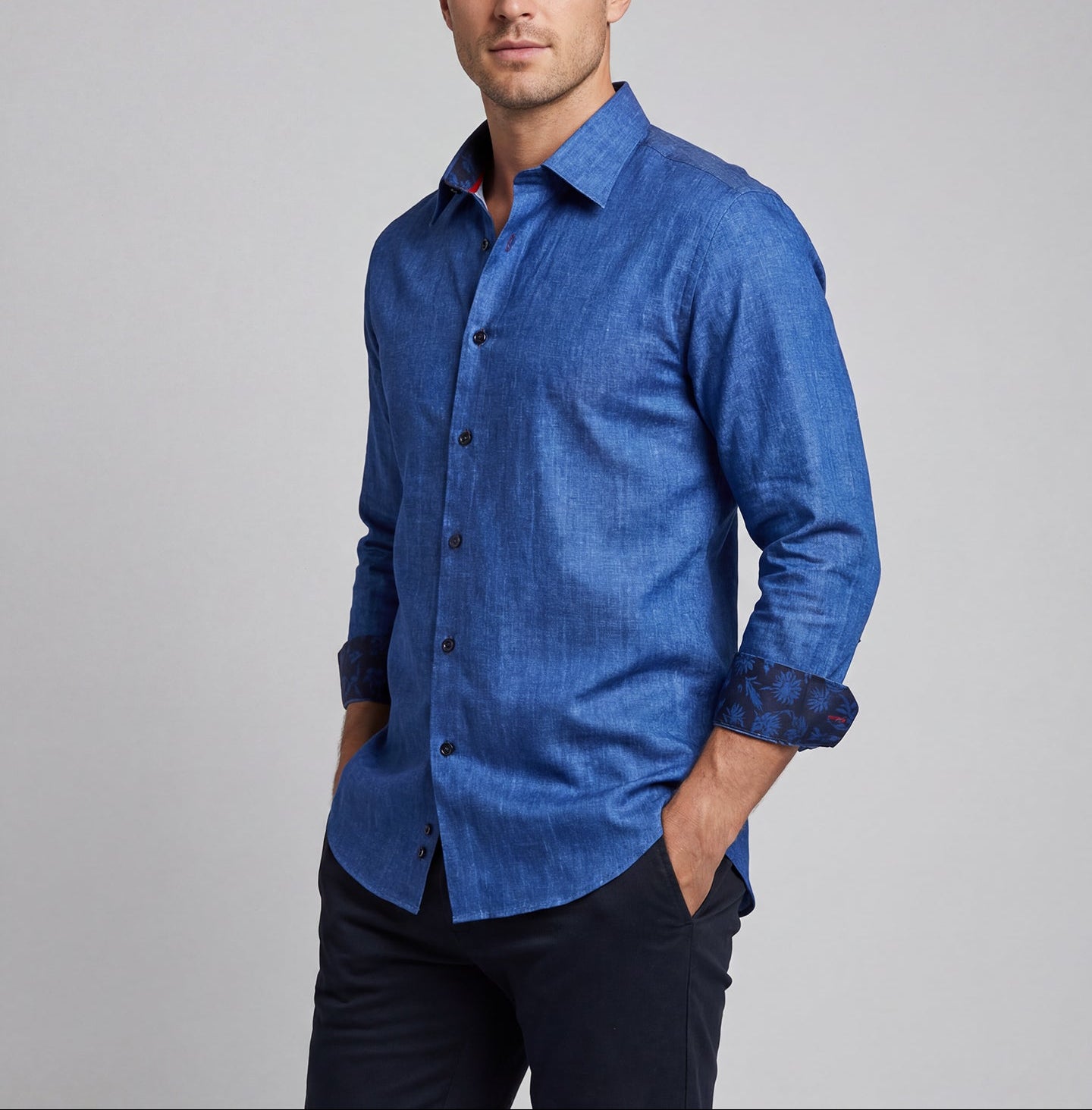 Charles ty  Button-Up  Shirt With Contrast Details // Blue // Contemporary Fit (Regular) - final sale