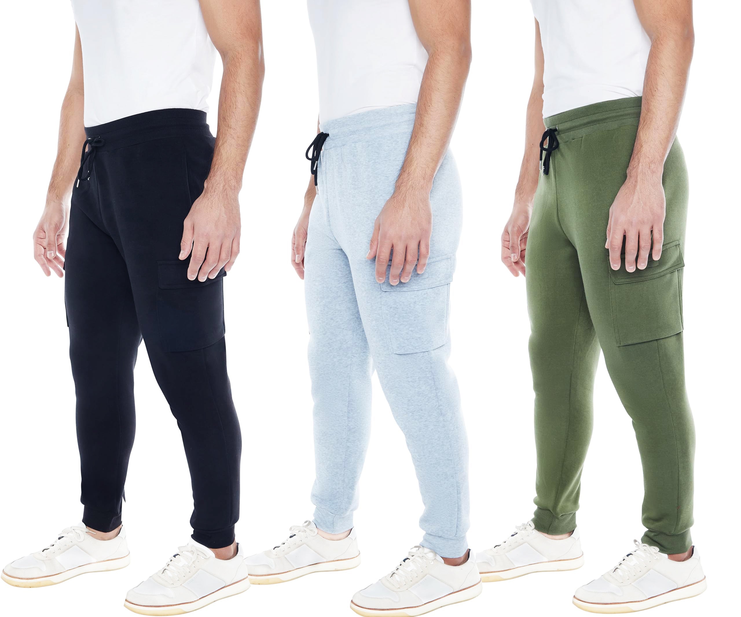 Men's 3-Pack Active Athletic Workout Sweatpants with Cargo Pockets and Drawstring