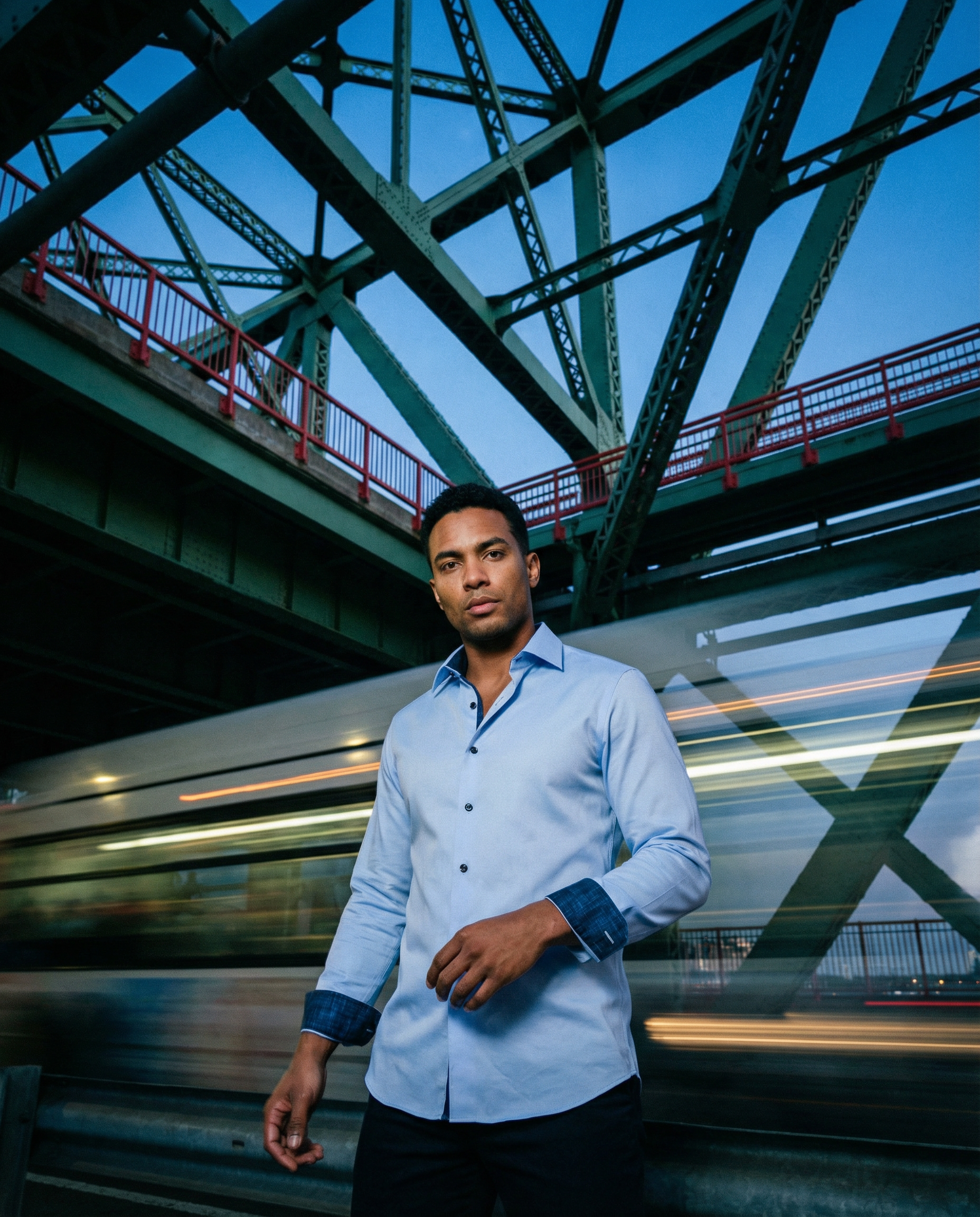 Ralph// Cotton Knit-Stretch Button-Up Shirt With Contrast Details // Blue // Tailored Fit (Fitted)