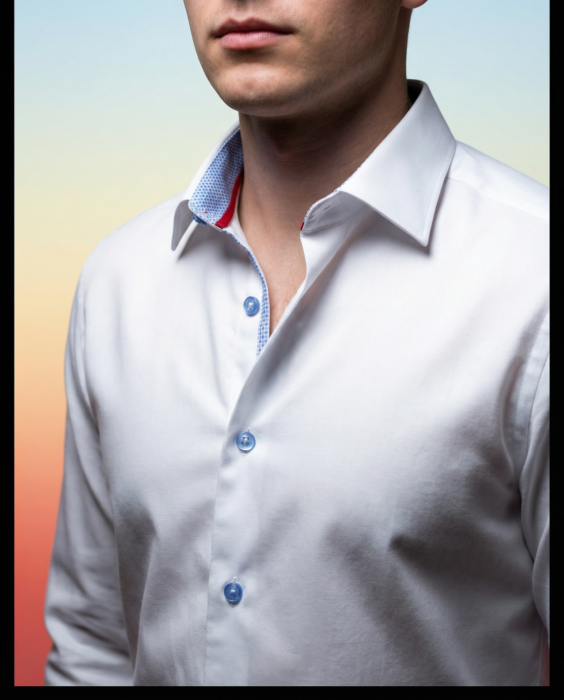 Scott// Cotton Knit-Stretch Button-Up Shirt With Contrast Details // White // Tailored Fit (Fitted)