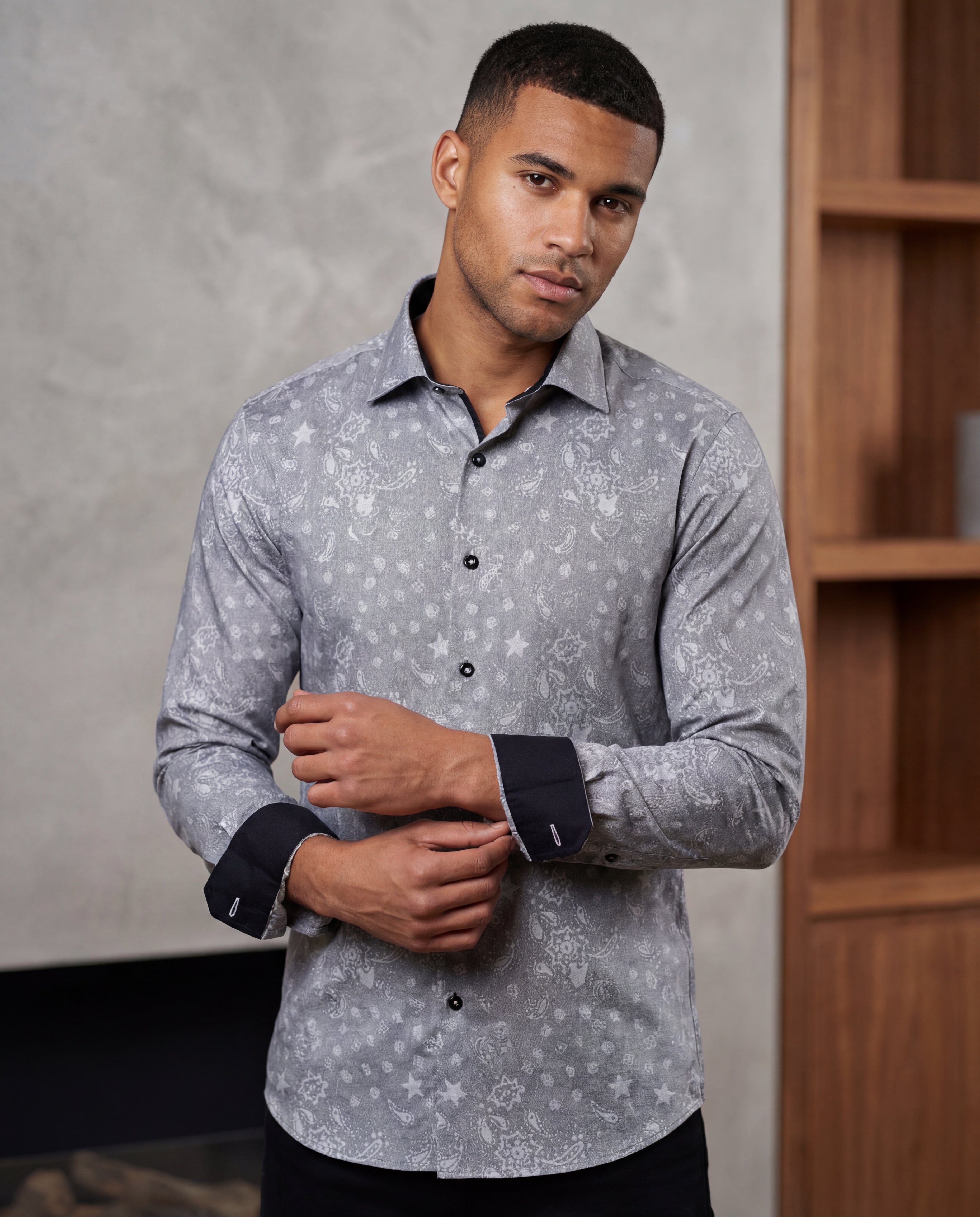 Long Sleeve Shirt with contract trimming // Dual cuffs // contemporary fit- Final Sale