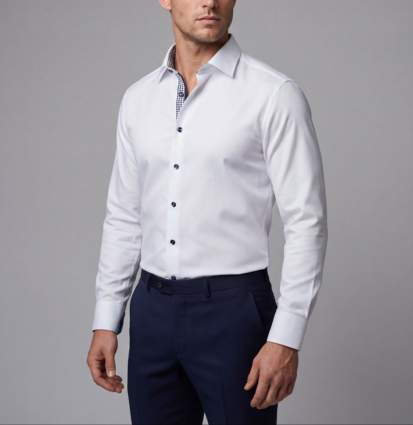 Christopher Button-Up Shirt With Contrast Details // White // Contemporary Fit (Regular)